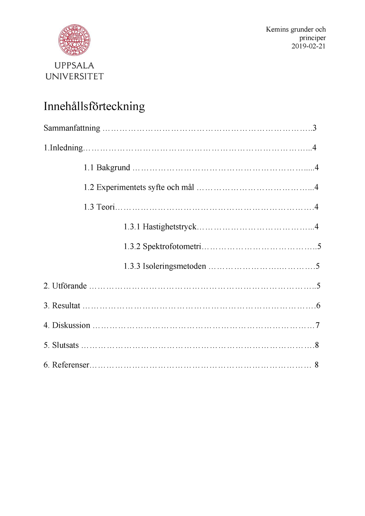 Reaktionskinetik Rapport Till En Laboration 1kb013 Studocu