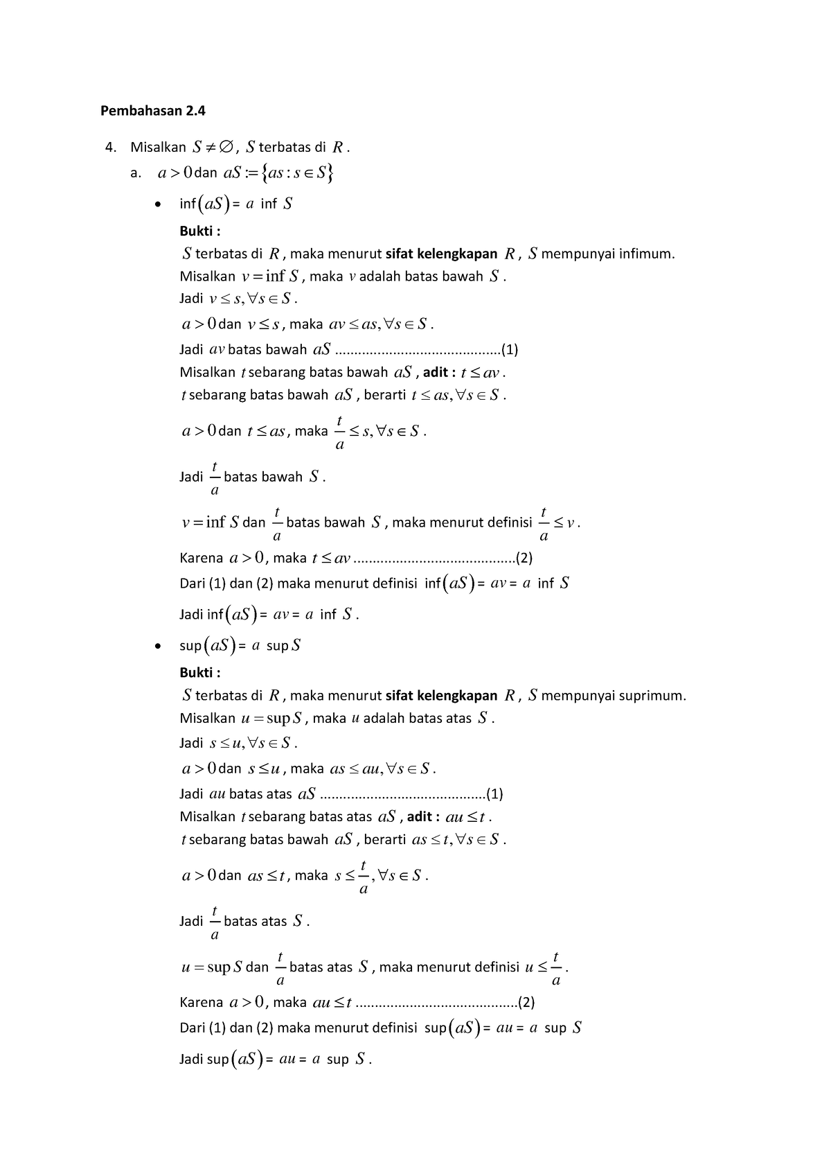 Jawaban Analisis Real 2.4 - ####### Pembahasan 2. 4. Misalkan S , S ...