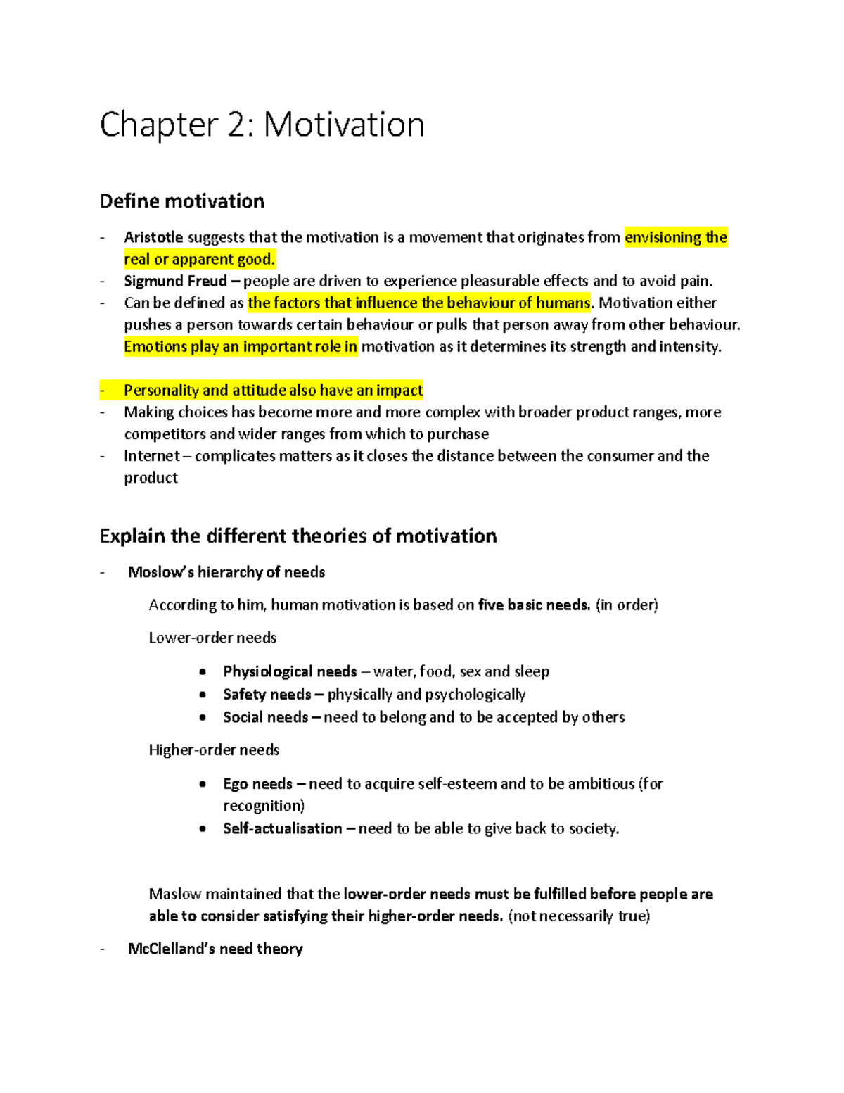 BEM 212 Chapter 2 - Chapter 2: Motivation Define motivation Aristotle ...
