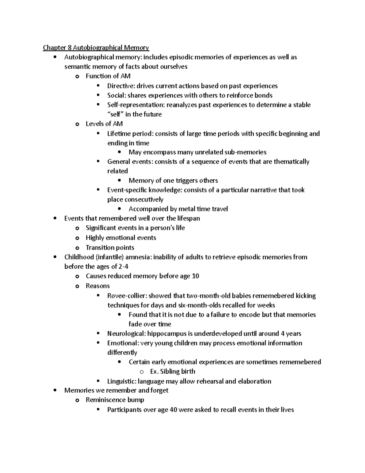 Chapter 8 Autobiographical Memory Chapter 8 Autobiographical Memory