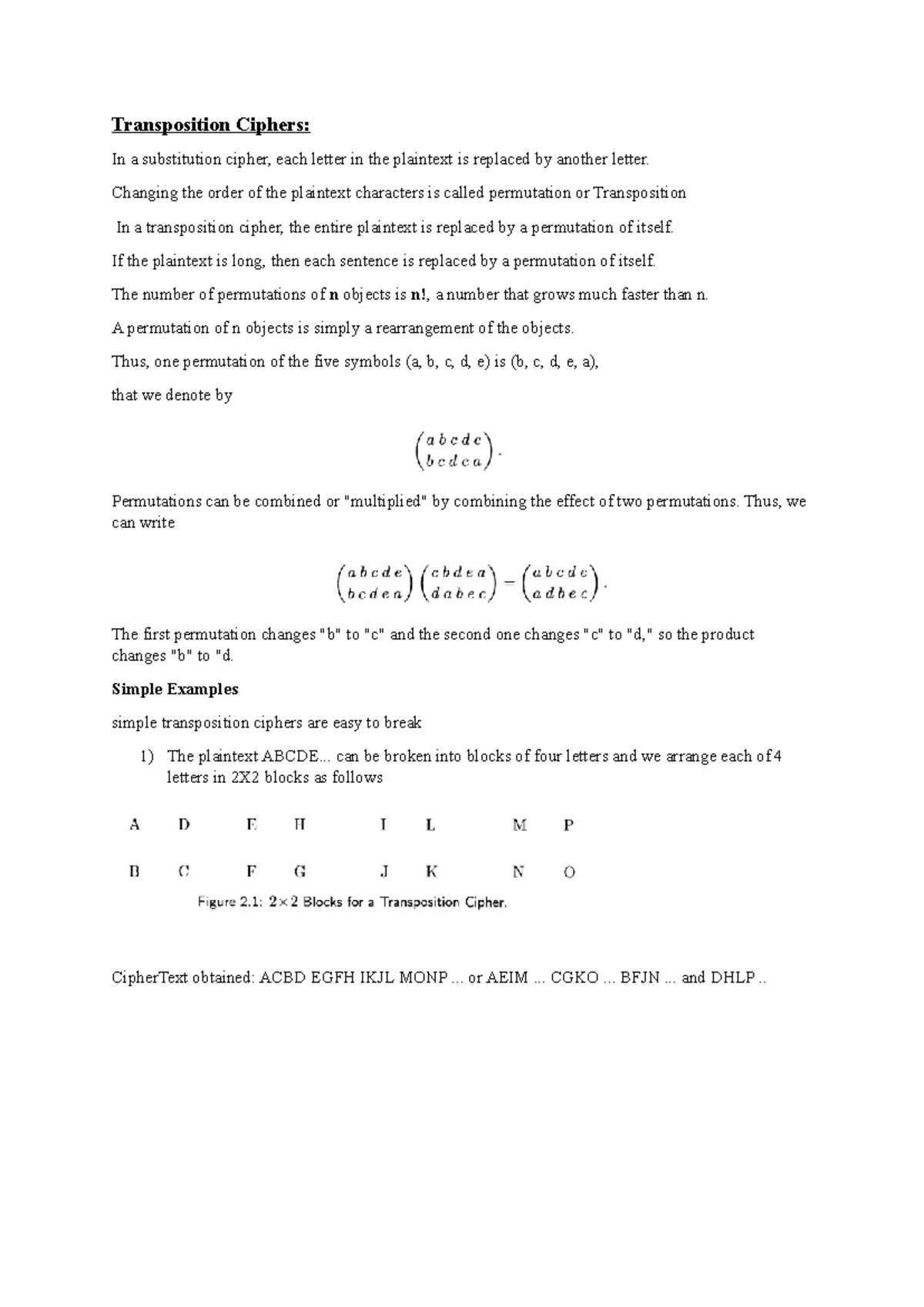 DPS UNIT-II - unit 2 topics covered - Transposition Ciphers: In a ...