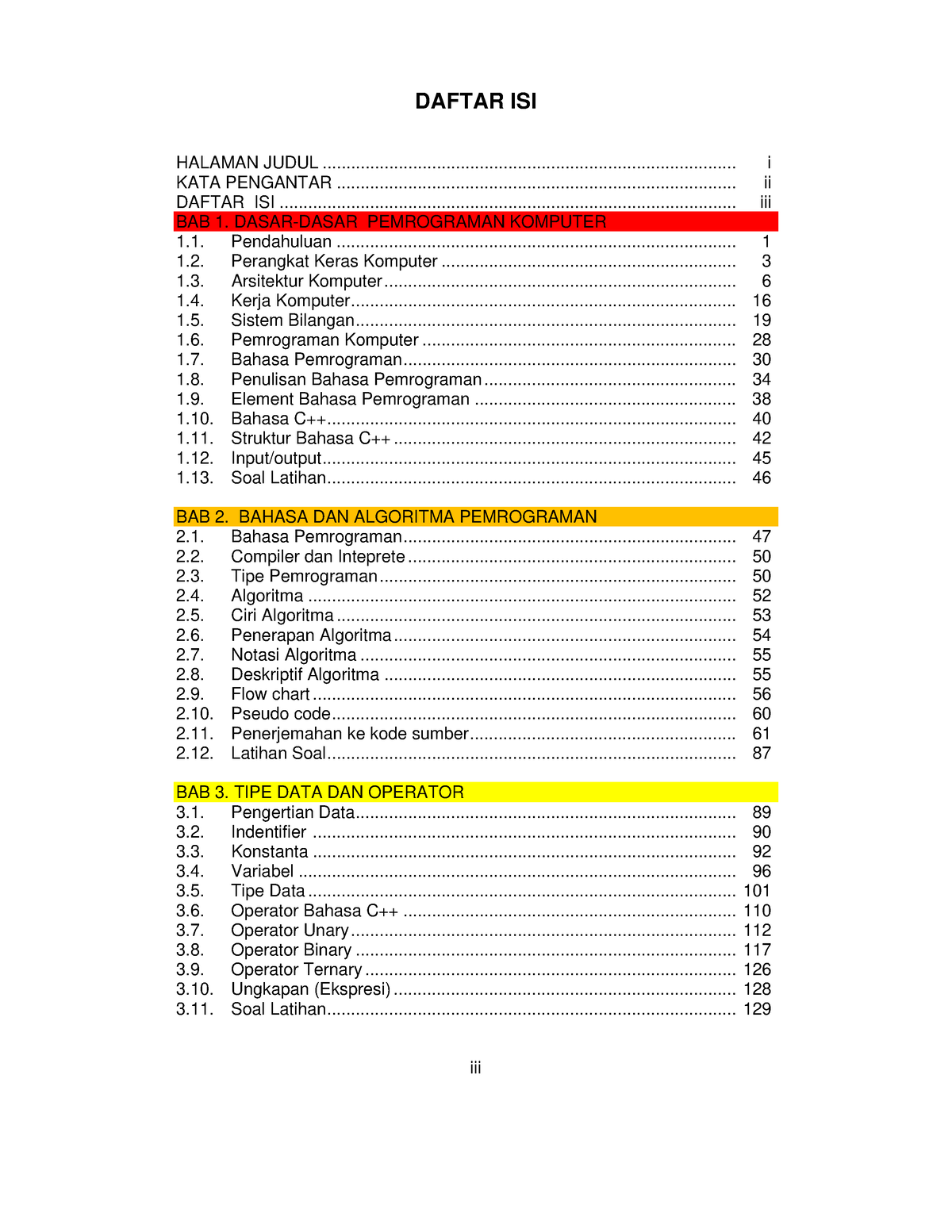 Buku Bahasa Pemrograman Lengkap-2 - Iii DAFTAR ISI HALAMAN JUDUL - Studocu