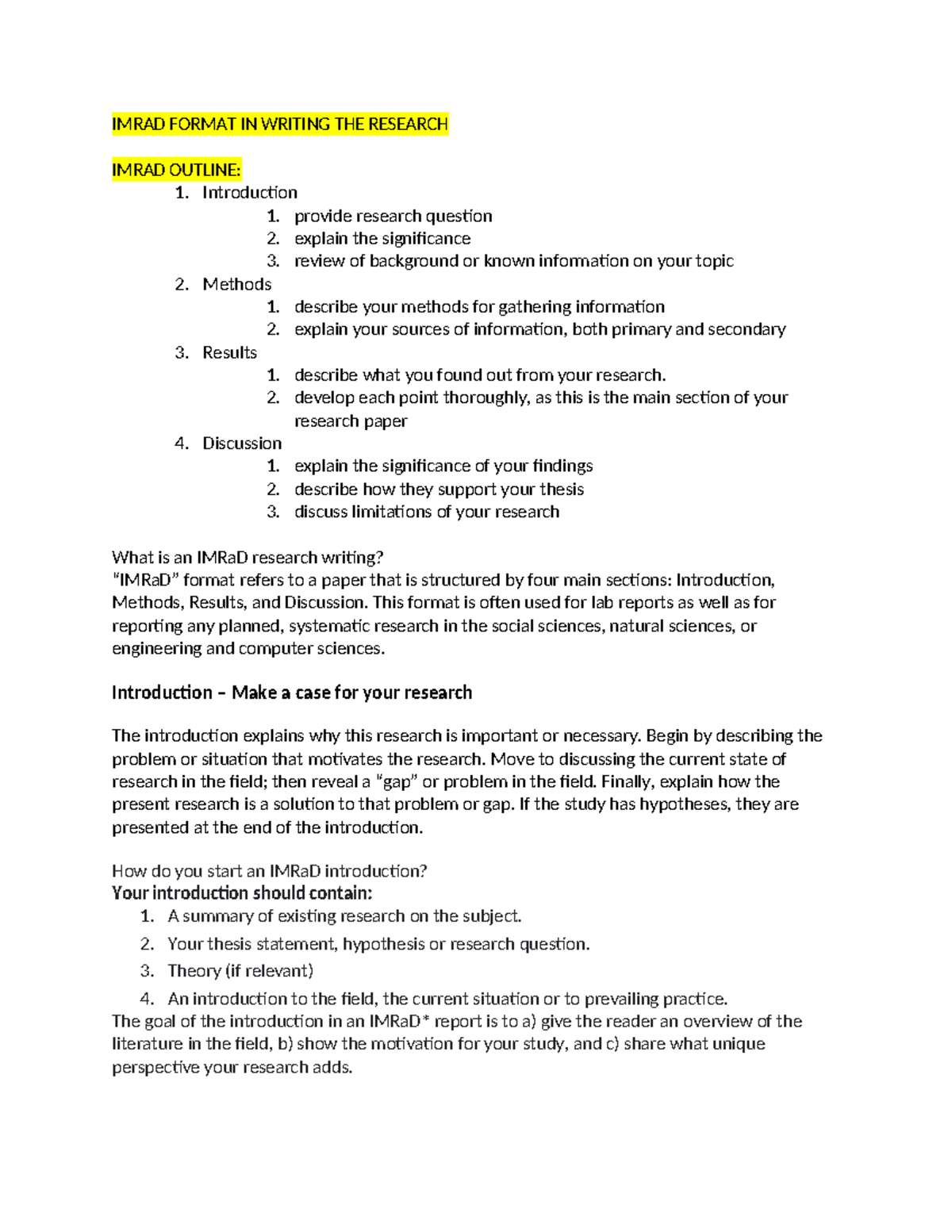 Imrad Format IN Writing THE Research - IMRAD FORMAT IN WRITING THE ...