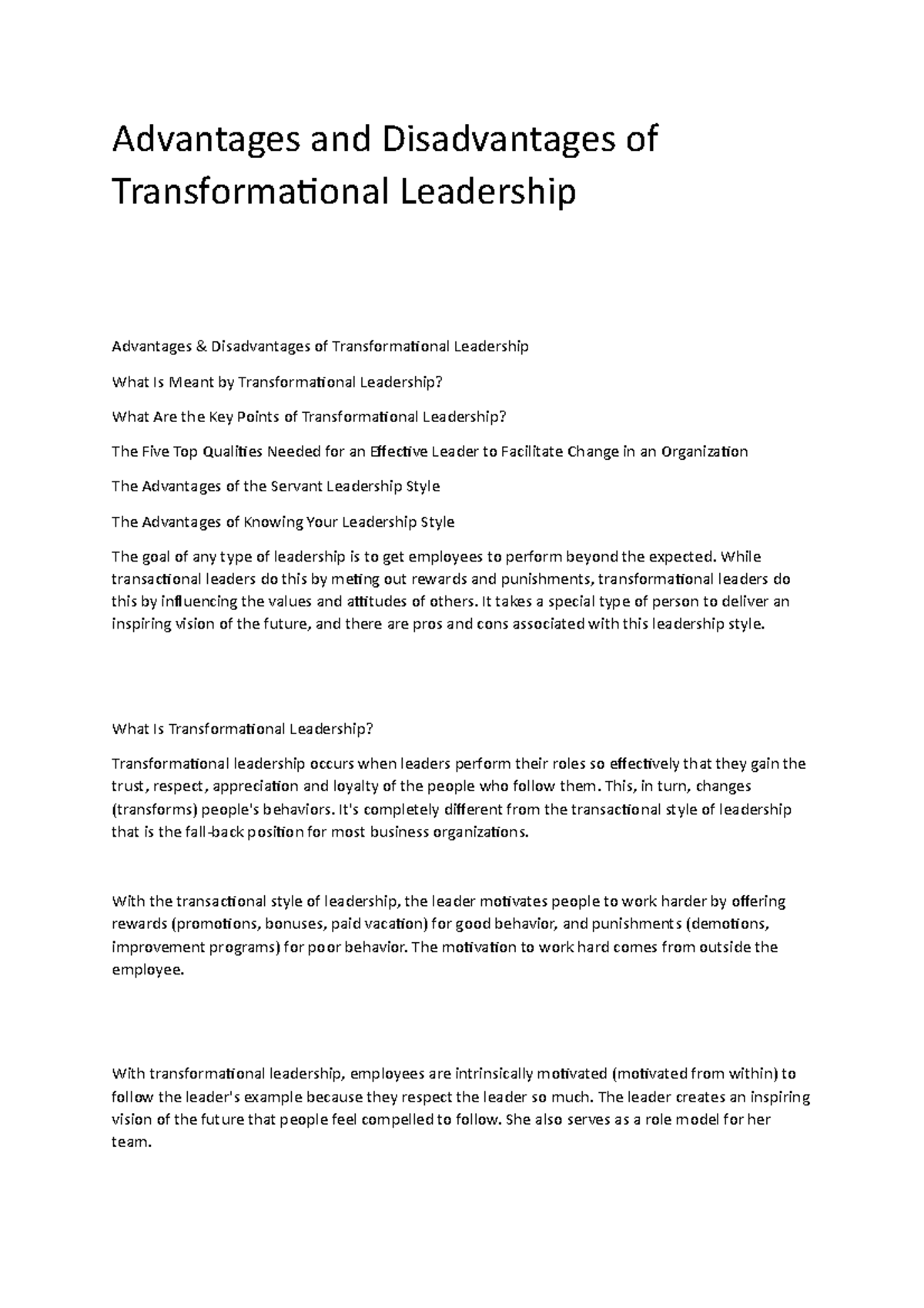 Advantages And Disadvantages Of Transformational Leadership ...