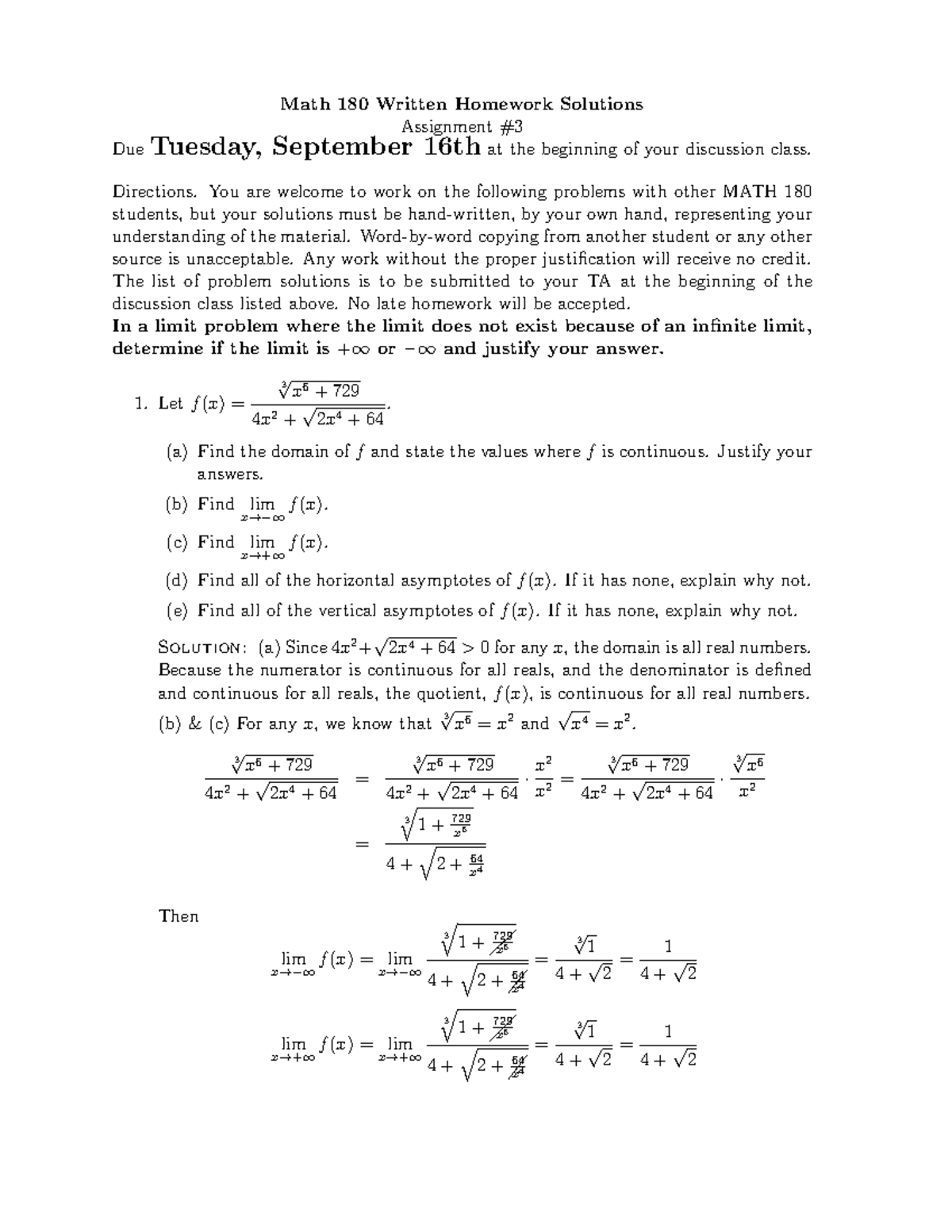 Math 180 Written Homework Solutions 3 - Due Tuesday, Math 180 Written ...