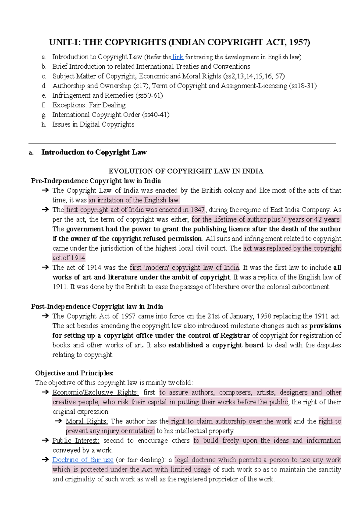 Intellectual Property Rights Unit 1 Law Notes - UNIT-I: THE COPYRIGHTS ...