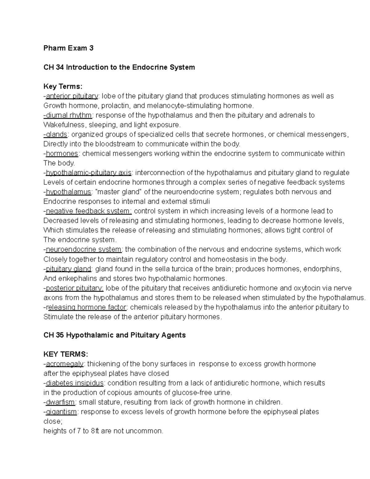 Pharmacology Exam 3 - Pharm Exam 3 CH 34 Introduction To The Endocrine ...