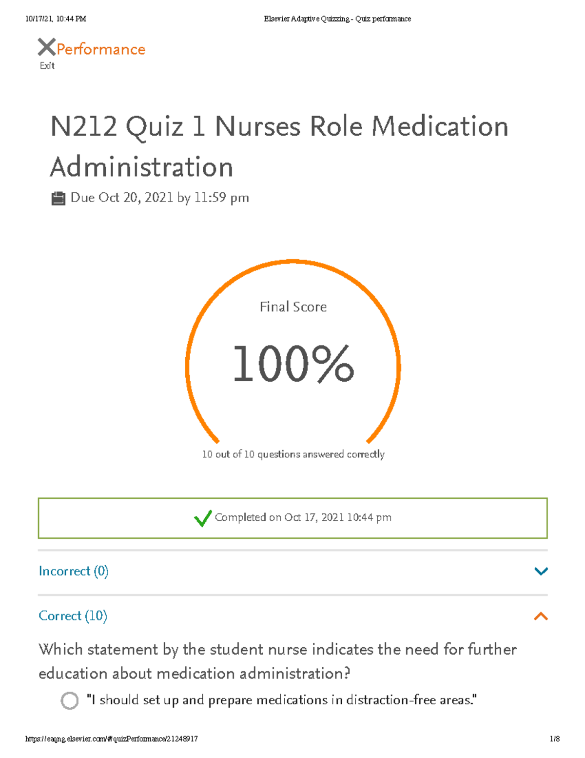 N212 quiz 1 quiz Exit Performance N212 Quiz 1 Nurses Role