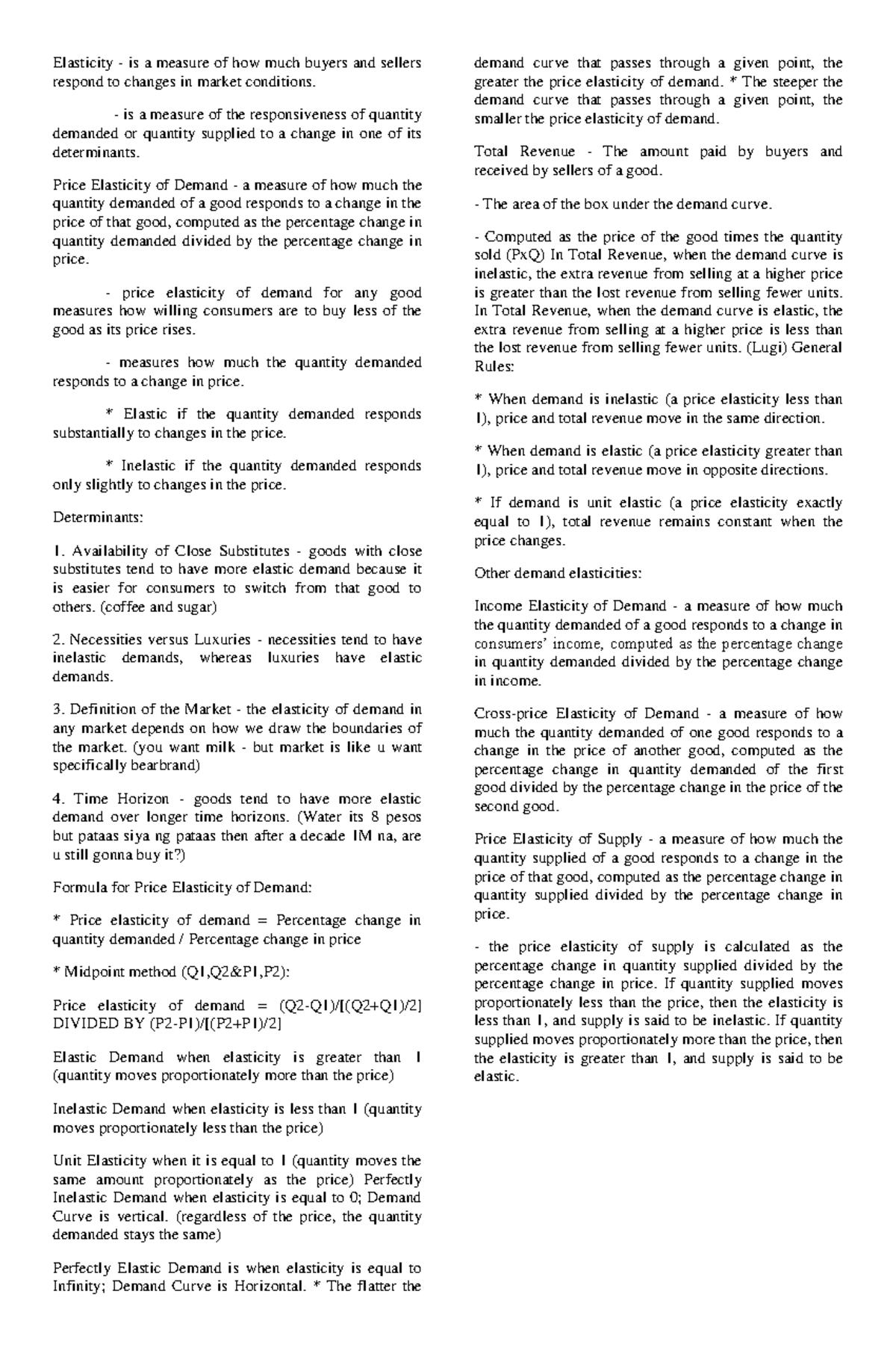 (ECON-12) Chap. 4 Reviewer - Elasticity - is a measure of how much ...