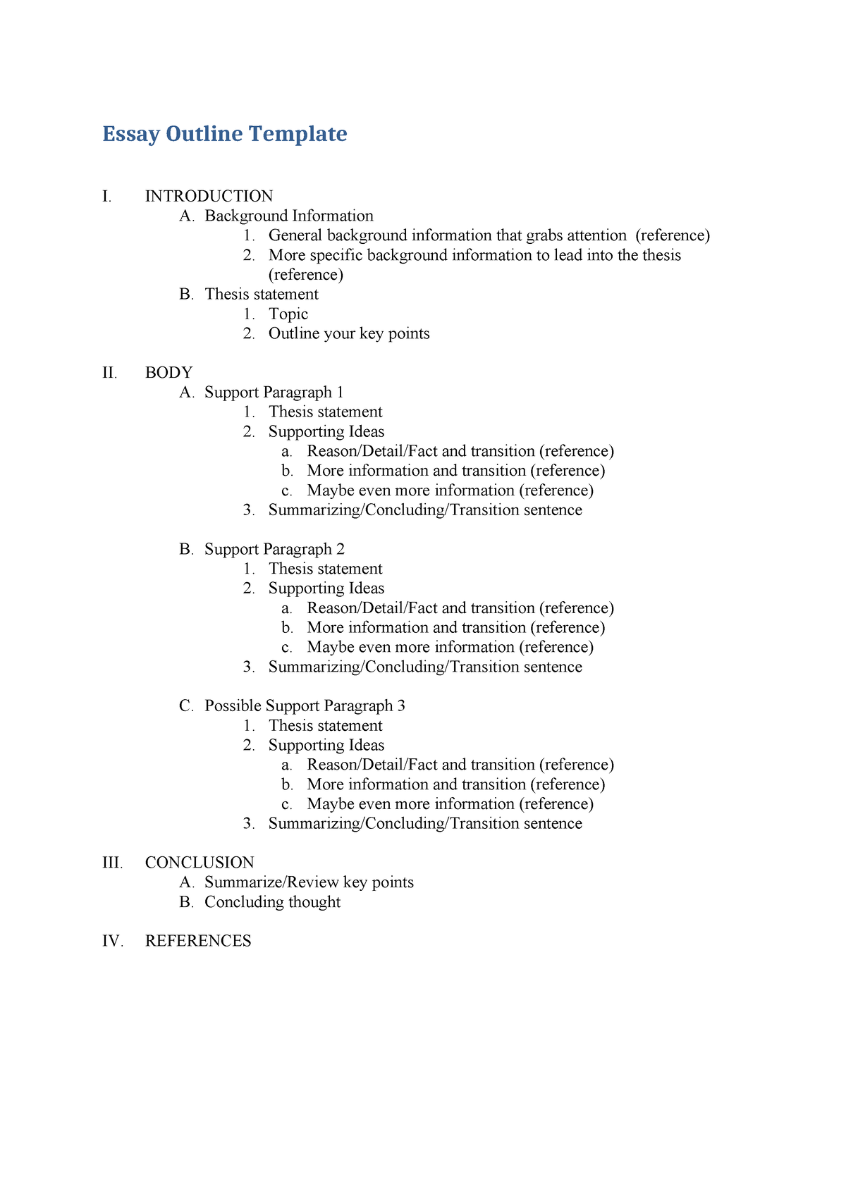 Essay Outline Template 04 - Essay Outline Template I. INTRODUCTION A ...