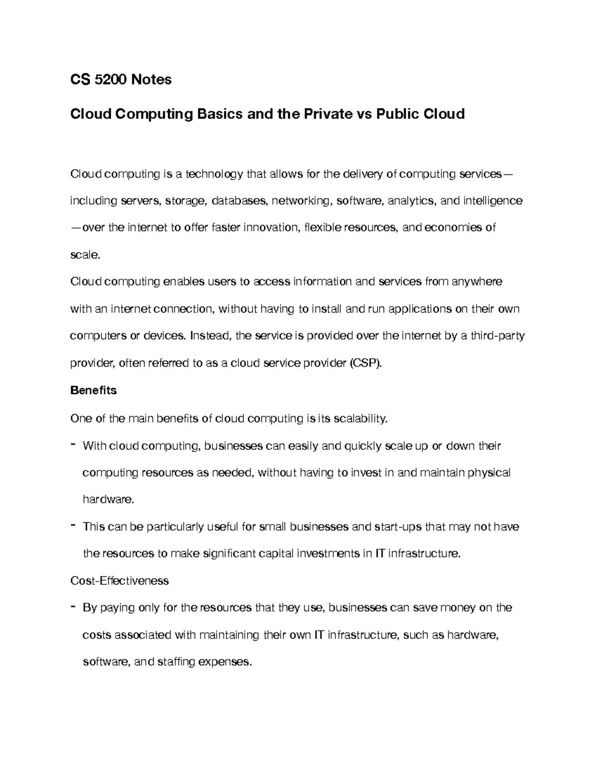 CS 5200 Notes - Cloud Computing Basics and the Private vs Public Cloud ...