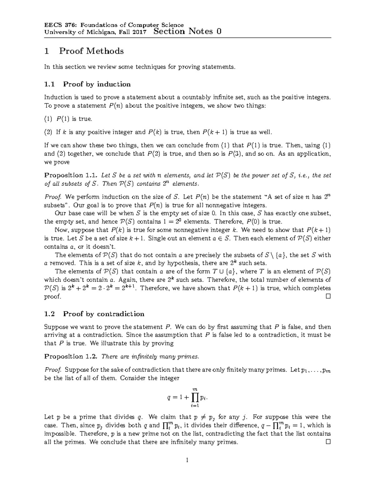 Section notes 0 - EECS 376: Foundations of Computer Science University ...
