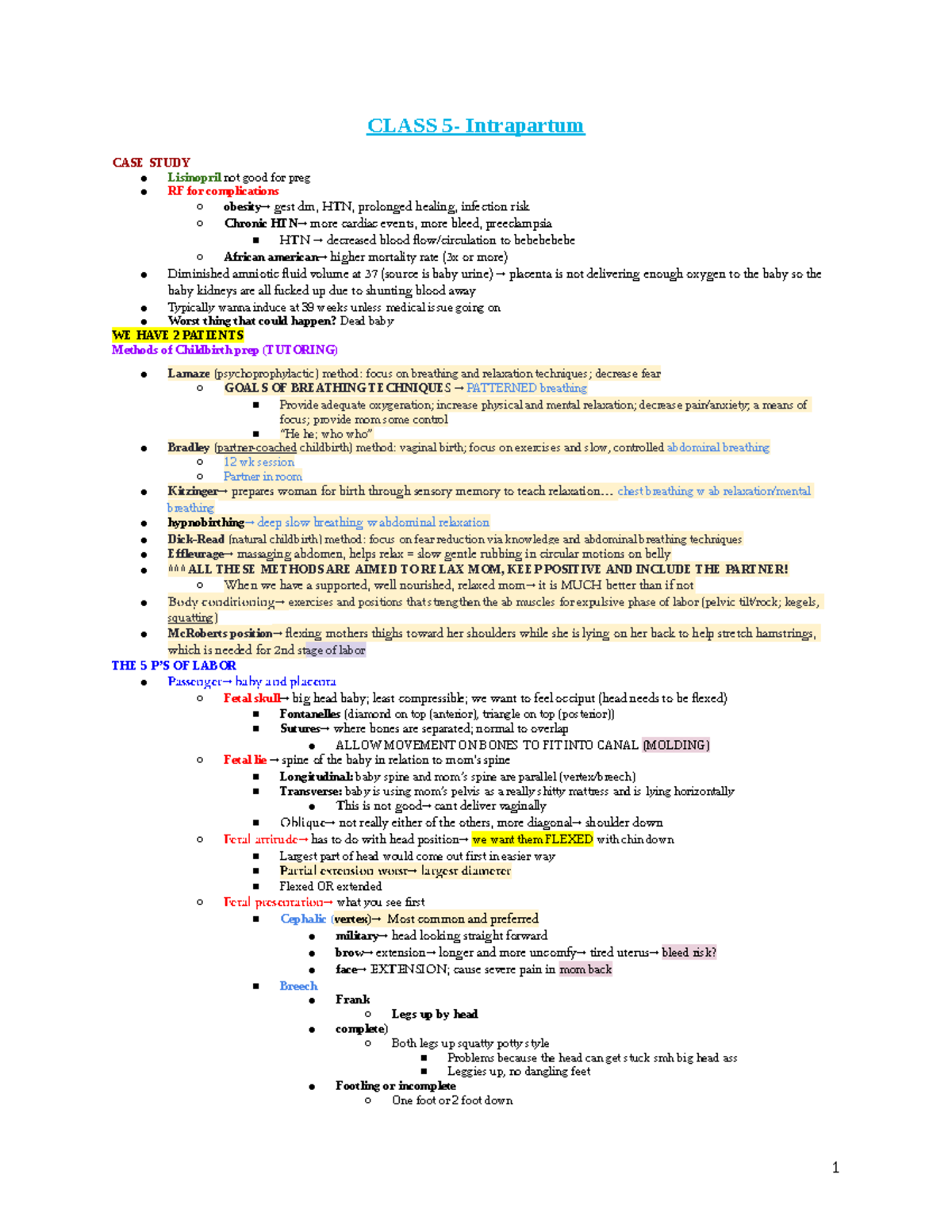 OB EXAM 2 Intrapartum Highrisk Intrapartum Care In Childbirth And Pain ...