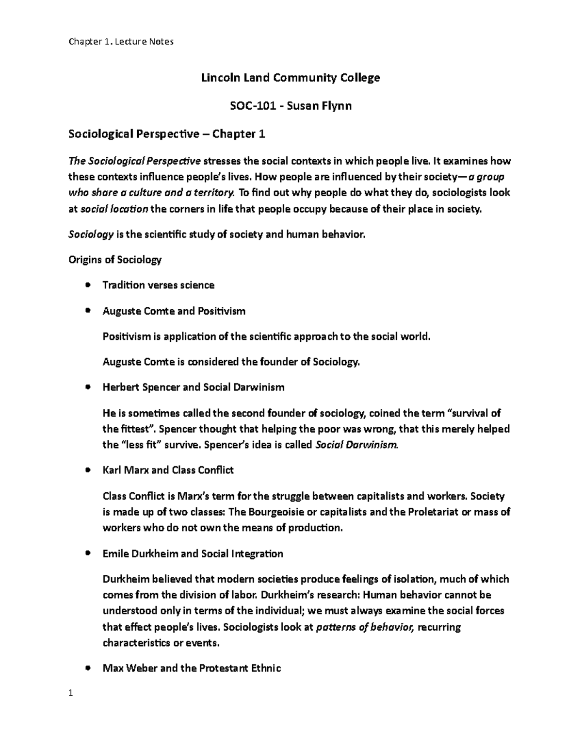 1 chapter lecture notes - Lincoln Land Community College SOC-101 ...