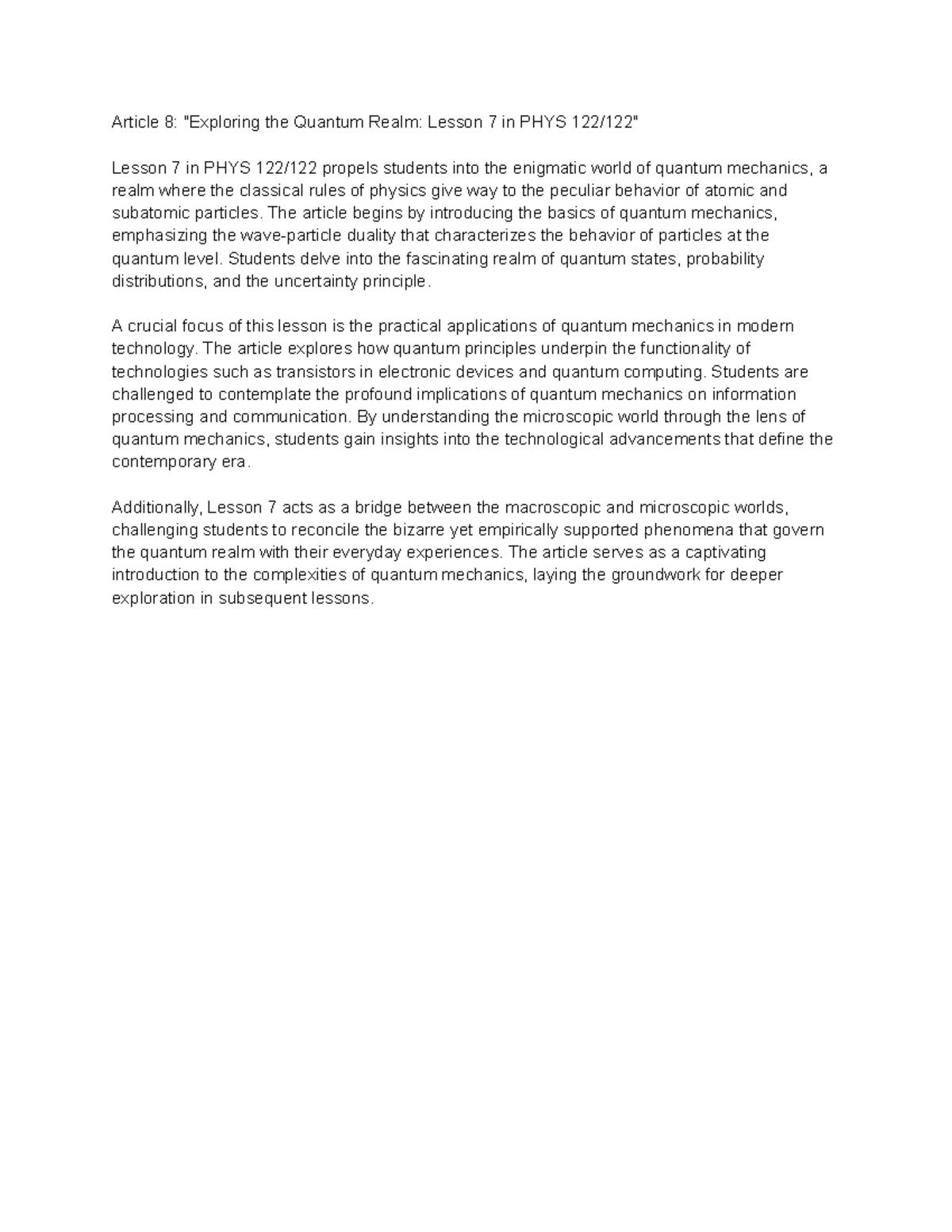 Article 8 Exploring the Quantum Realm Lesson 7 in PHYS 122 122 ...