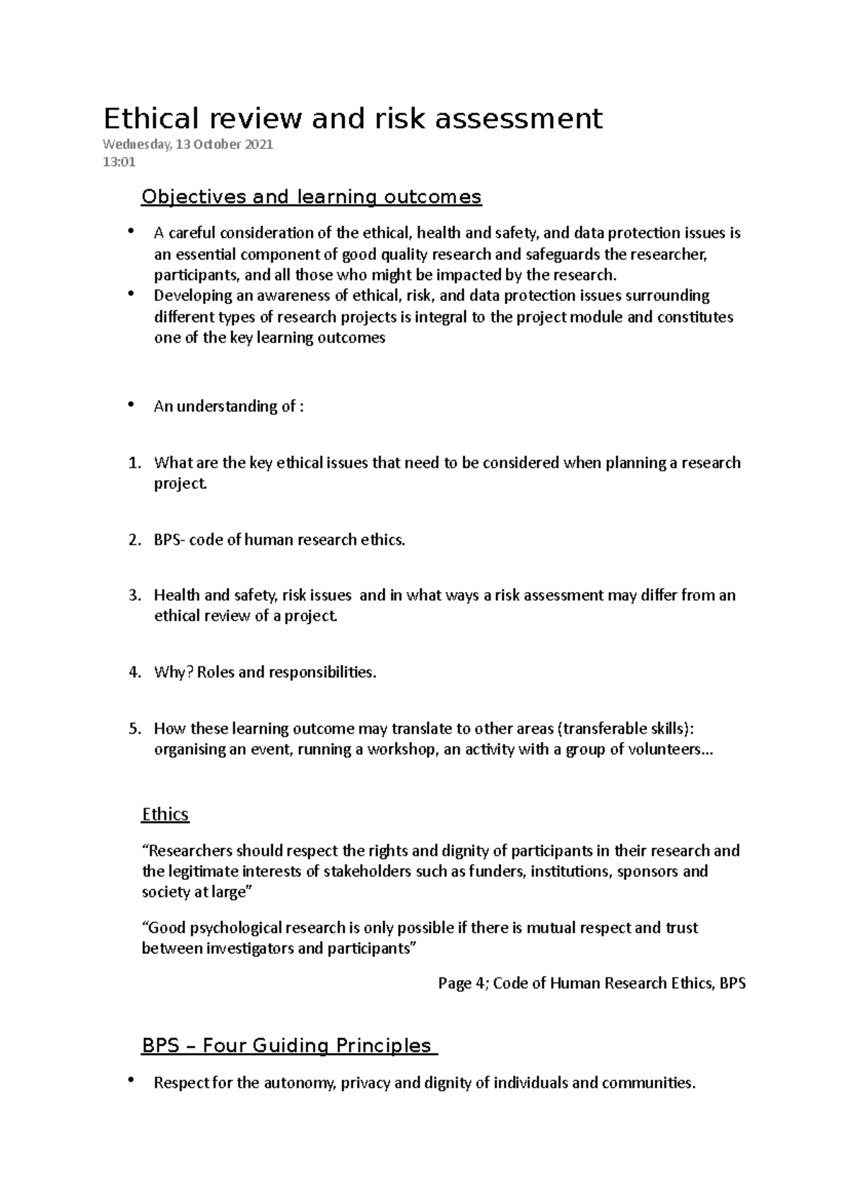 risk assessment in research ethics