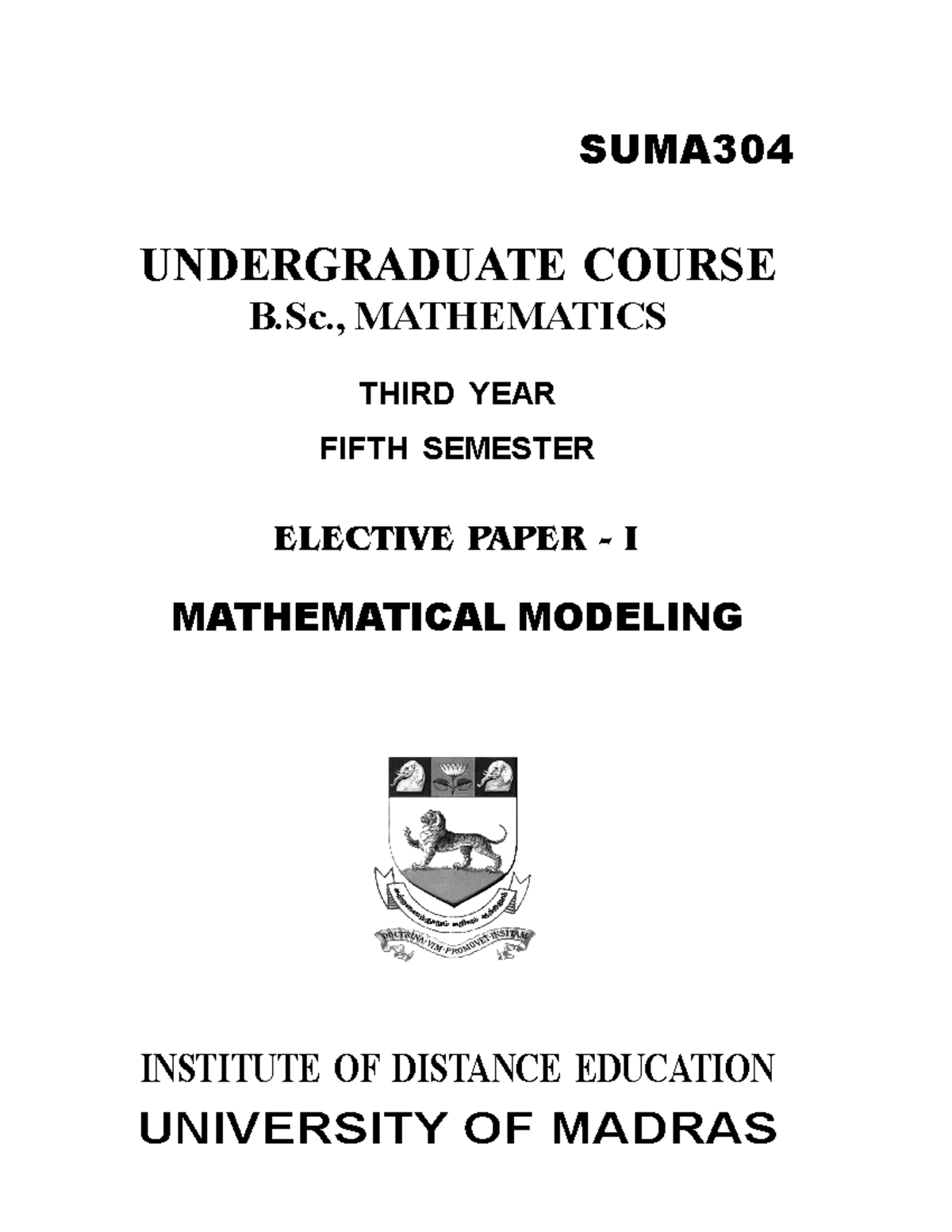 Mathematical Modeling - THIRD YEAR FIFTH SEMESTER UNDERGRADUATE COURSE ...