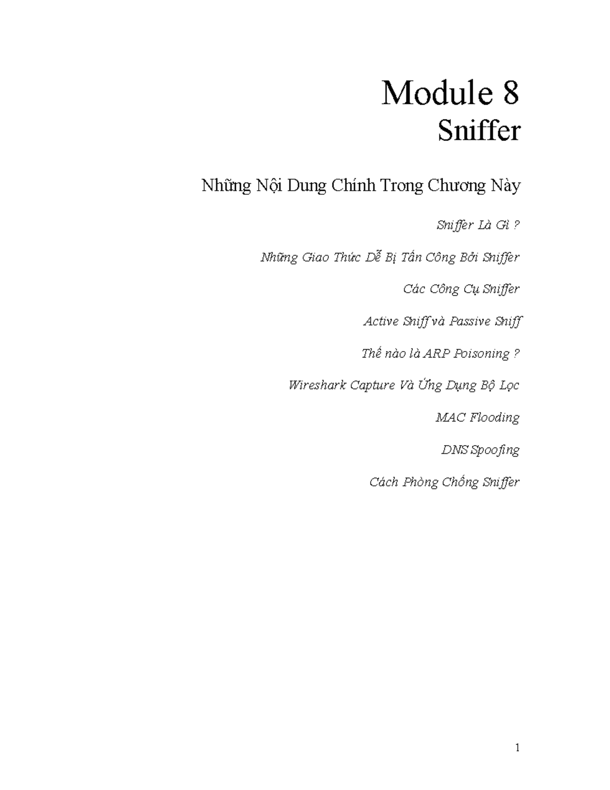 Finish 08 Sniffer 10 no des Module 8 Sniffer Những Nội Dung Chính