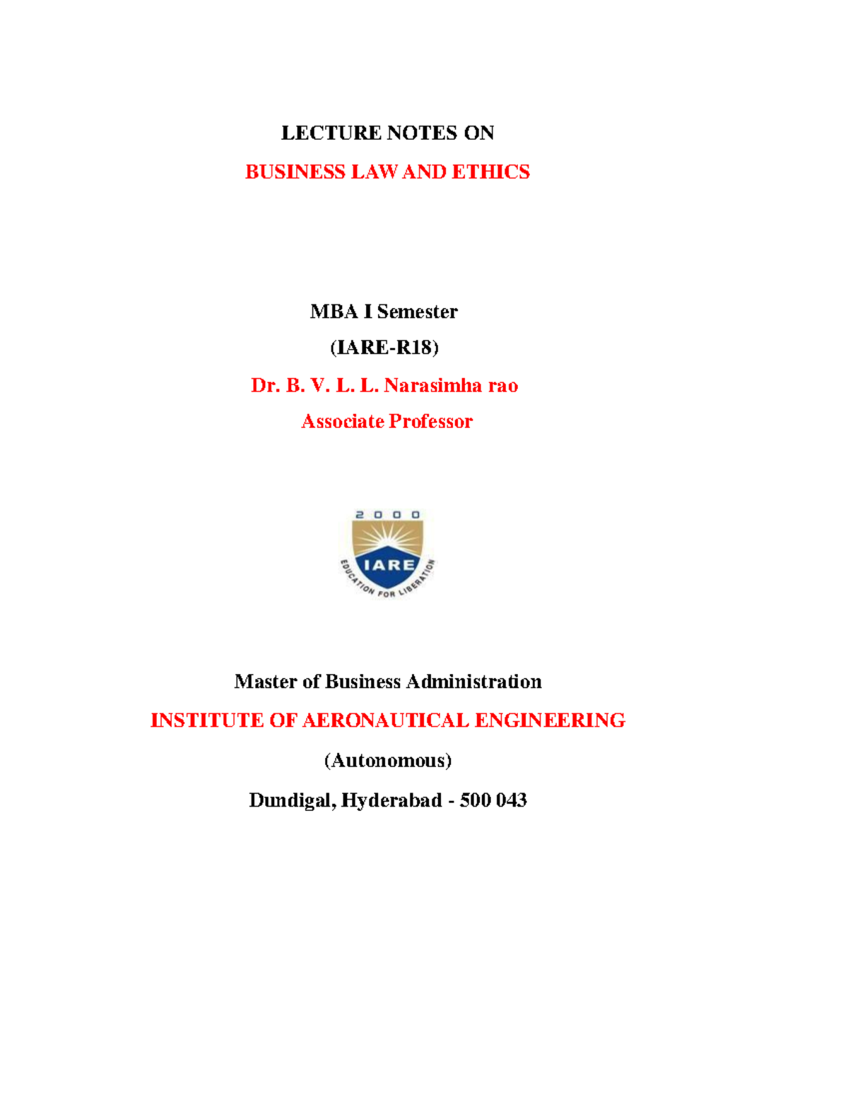 Business Laws and Contract LECTURE NOTES ON BUSINESS LAW AND ETHICS