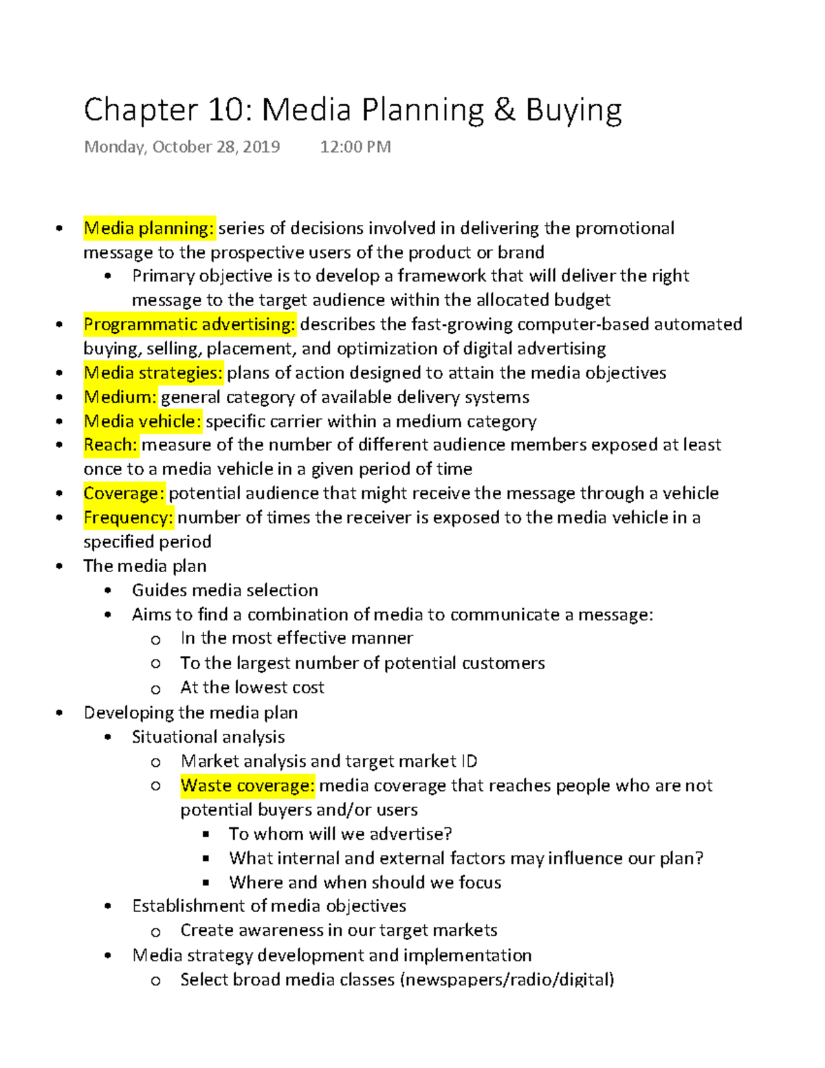 Chapter 10 Media Planning & Buying Warning TT undefined function