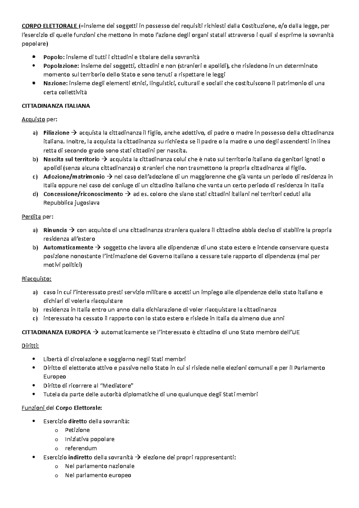 CAP 6 Corpo Elettorale Riassunto del manuale 