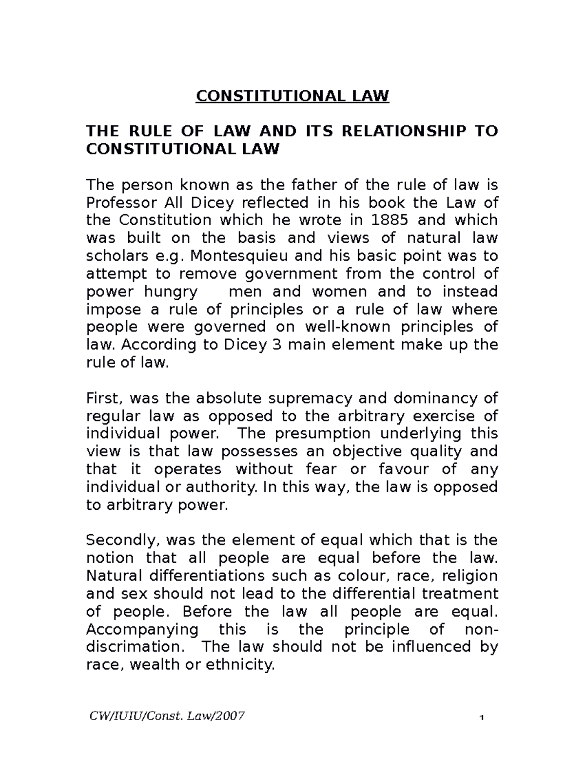 Constitutional LAW Notes - CONSTITUTIONAL LAW THE RULE OF LAW AND ITS ...