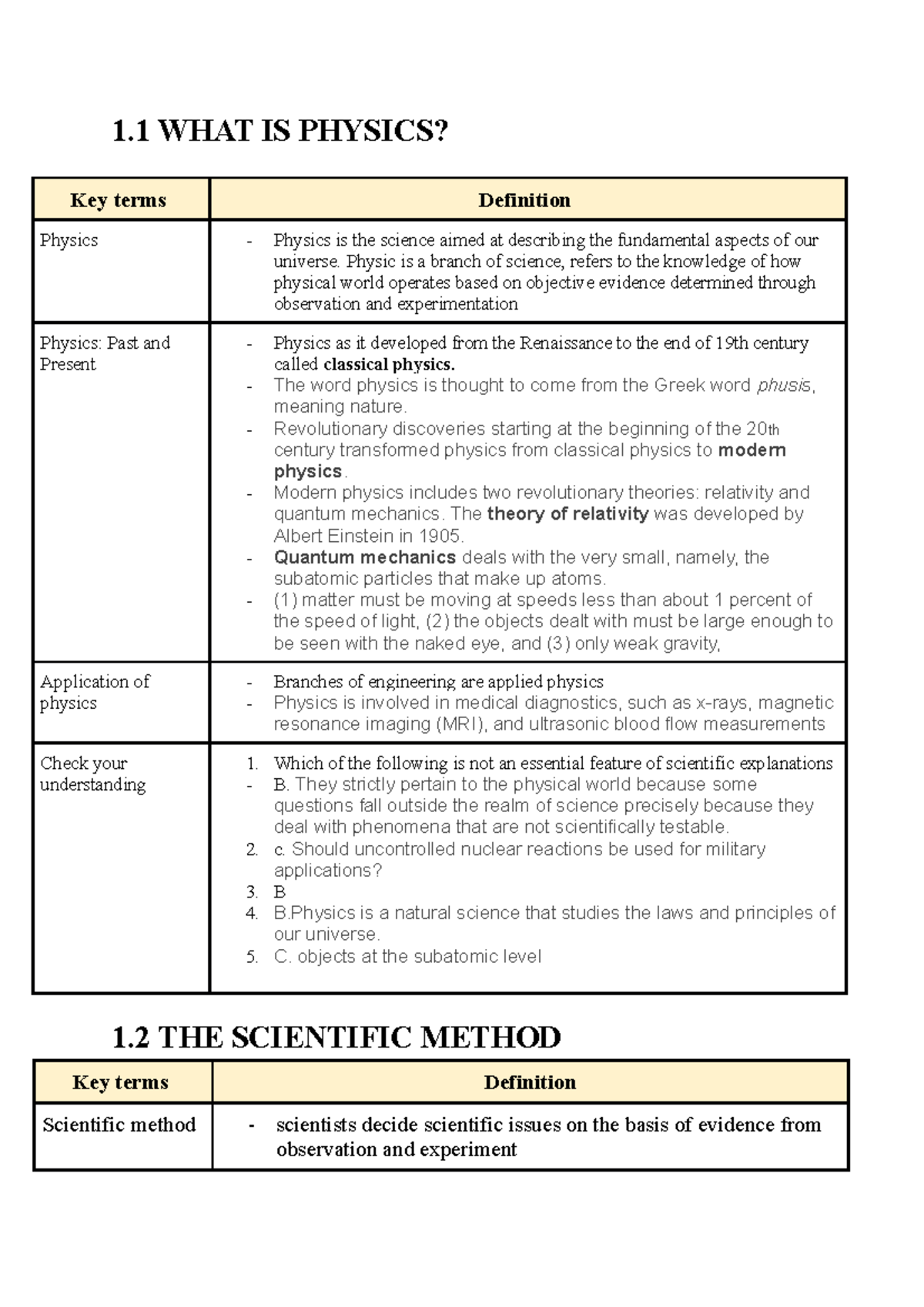 Physic - Week 2 - 1 WHAT IS PHYSICS? Key terms Definition Physics ...