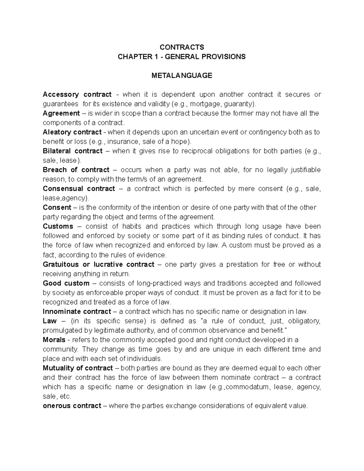 Contracts n/a CONTRACTS CHAPTER 1 GENERAL PROVISIONS METALANGUAGE