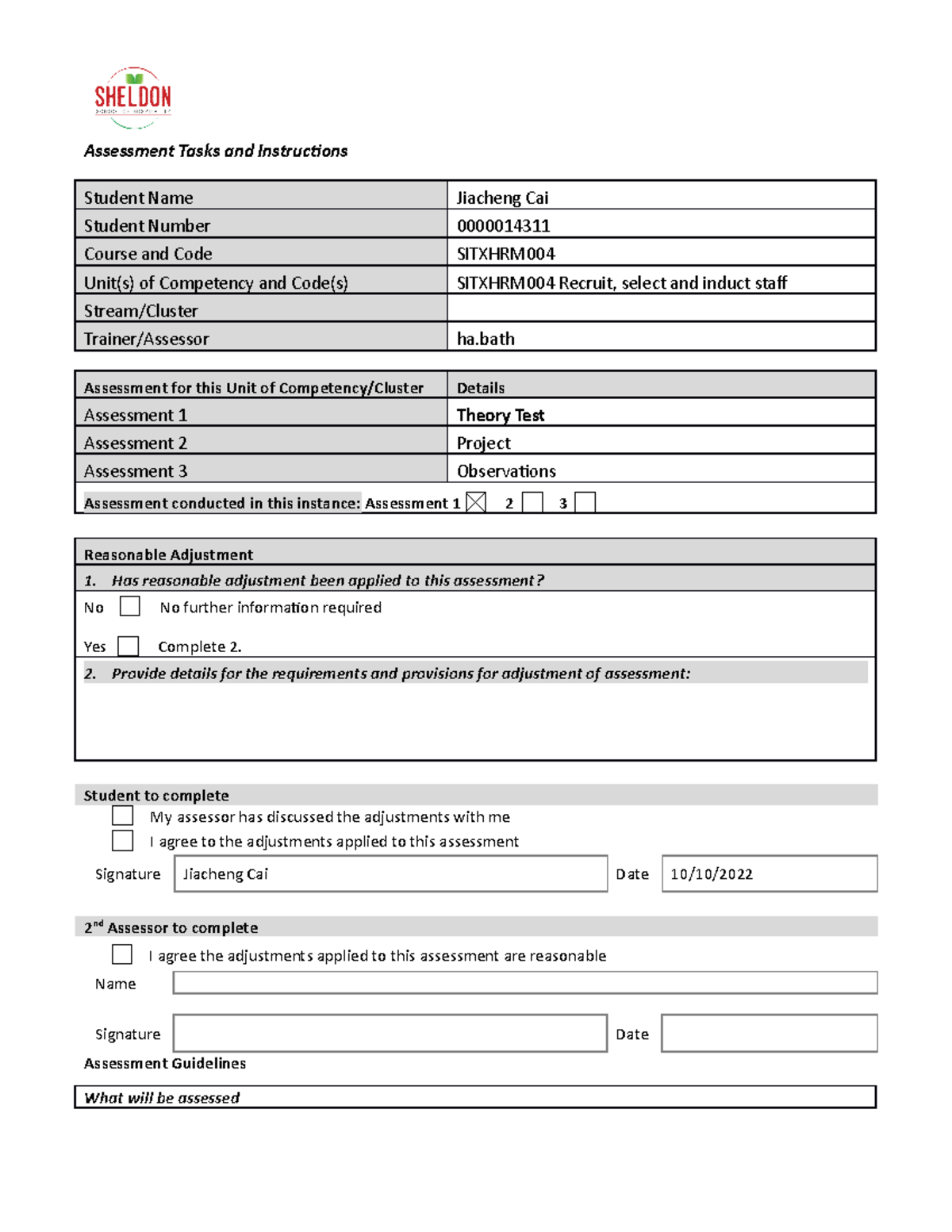 Sitxhrm 004 Assessment 1-Theory Test (4) - Assessment Tasks and ...