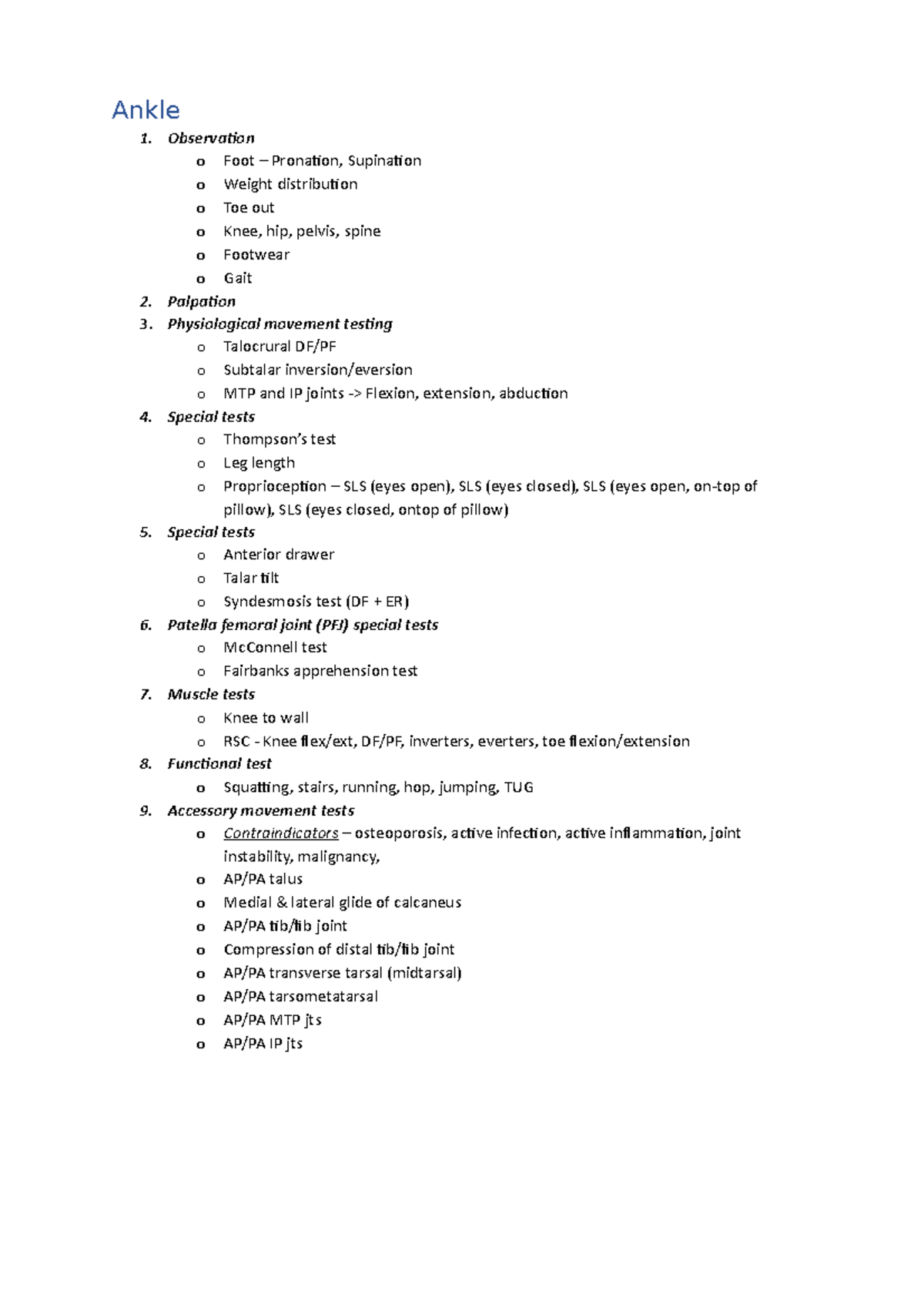 Physiological Movements Tests & Accessory Movements - Ankle 1 