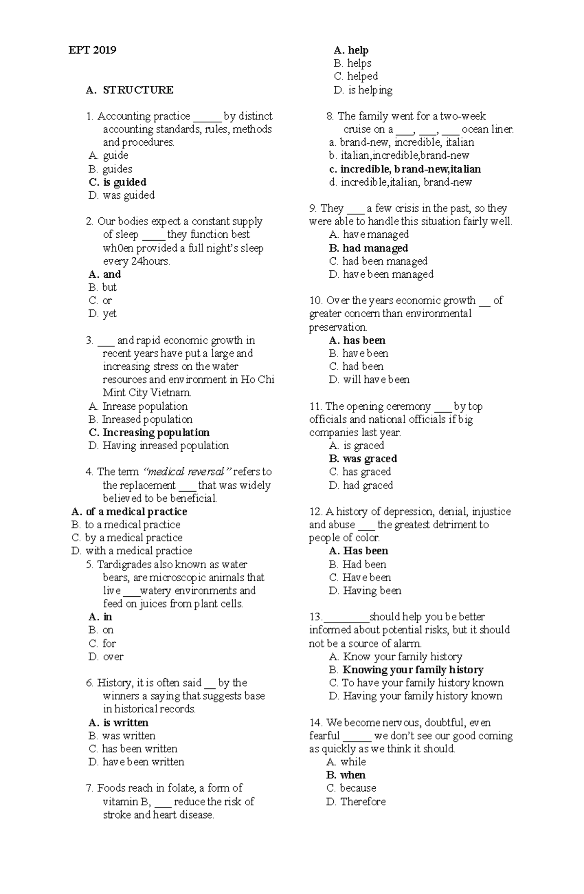 Final-EPT- Reviewer - EPT 2019 A. STRUCTURE Accounting practice ...