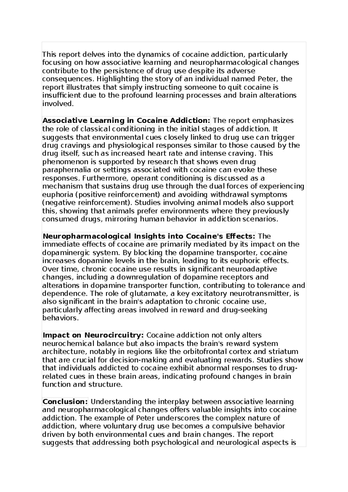 Essay on cocaine addiction - This report delves into the dynamics of ...