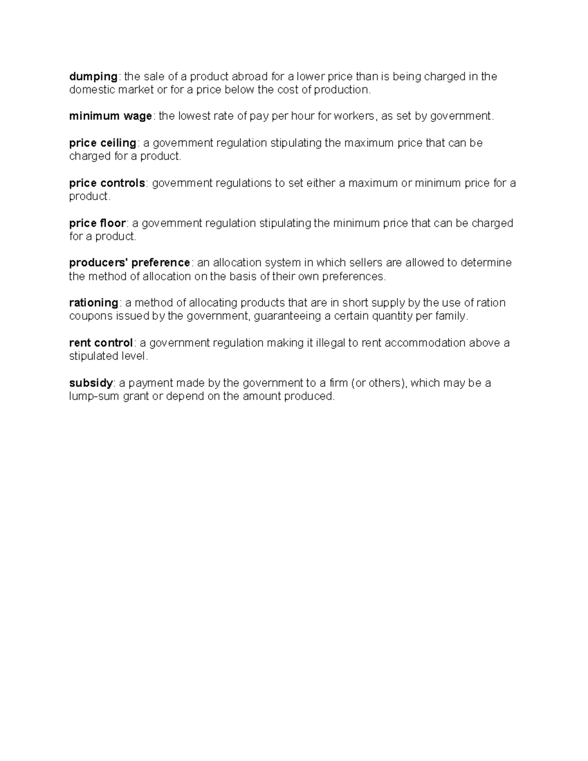 CT 3 Glocery - Class notes CT 3 AP BIO - dumping: the sale of a product ...