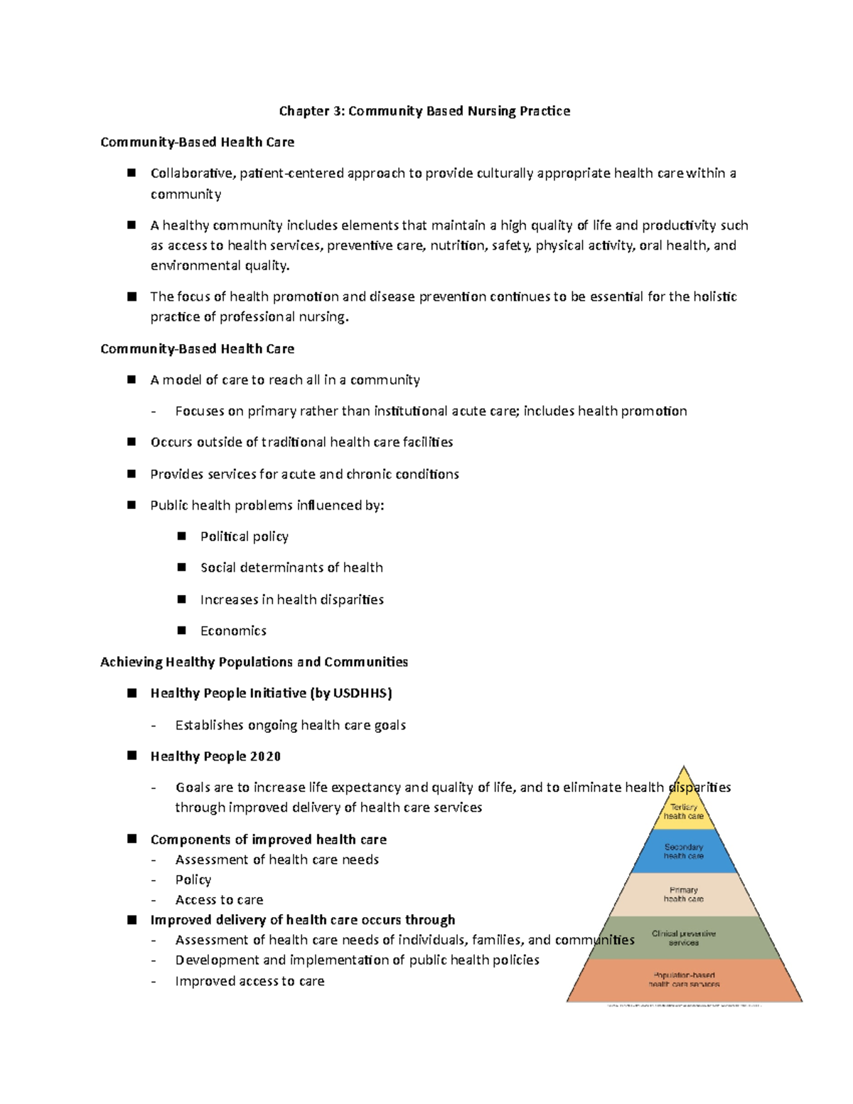 Fund Chapter 3 Notes - Chapter 3: Community Based Nursing Practice ...