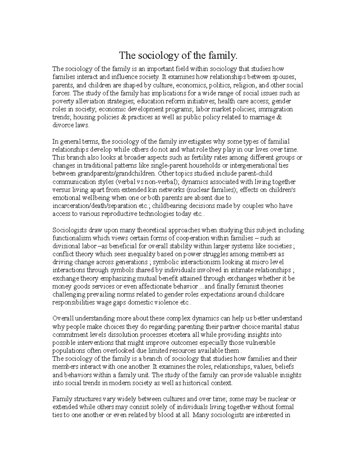 introductory sociology The sociology of the family. The sociology of