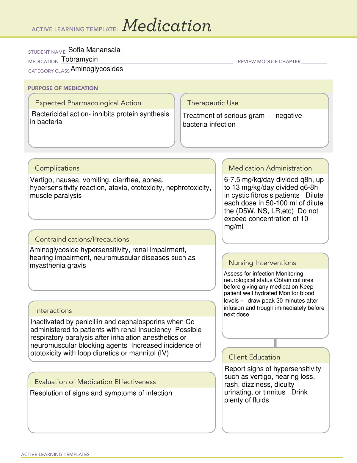 Tobramycin - ATI template - ACTIVE LEARNING TEMPLATES Medication ...