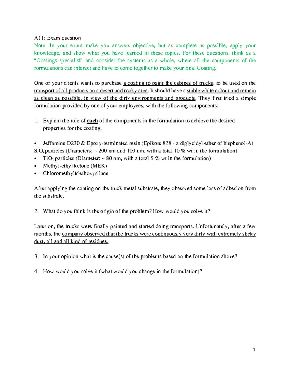 assigment CE3 with answers 1 A11 Exam question Note In your exam