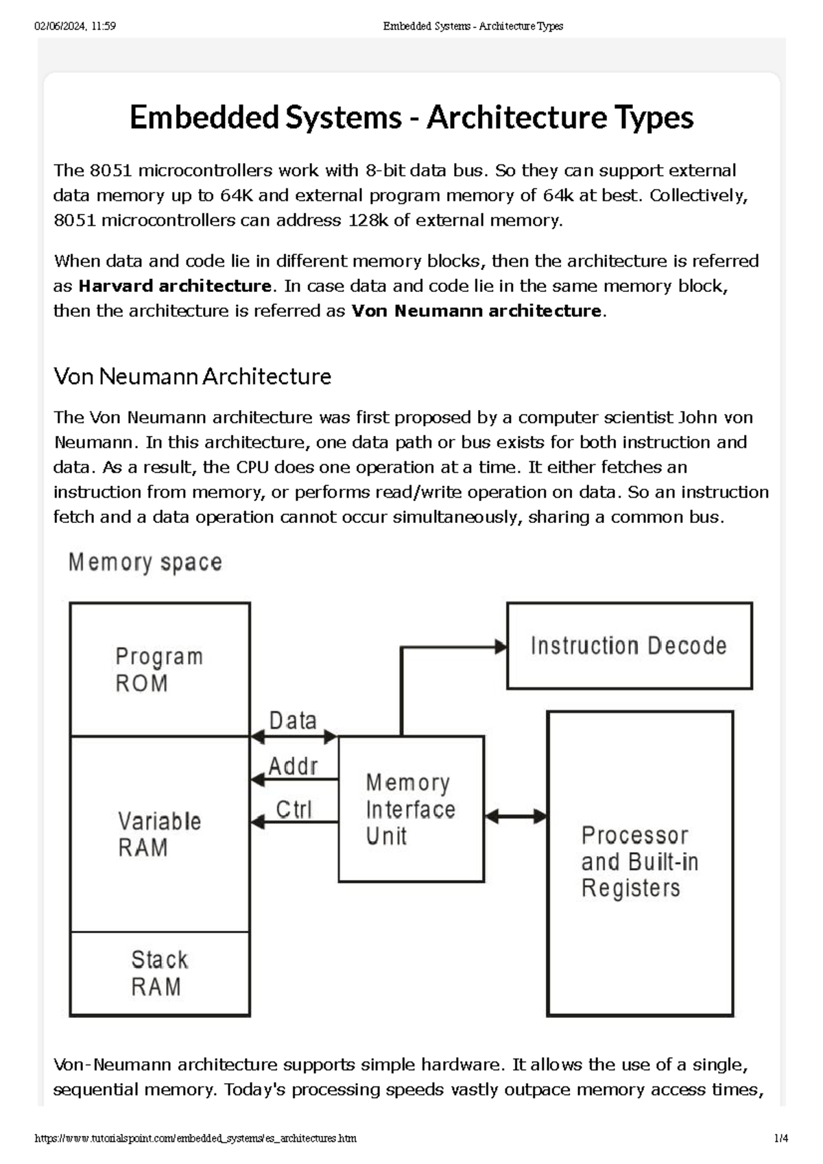 Embedded Systems - Architecture Types - So they can support external ...