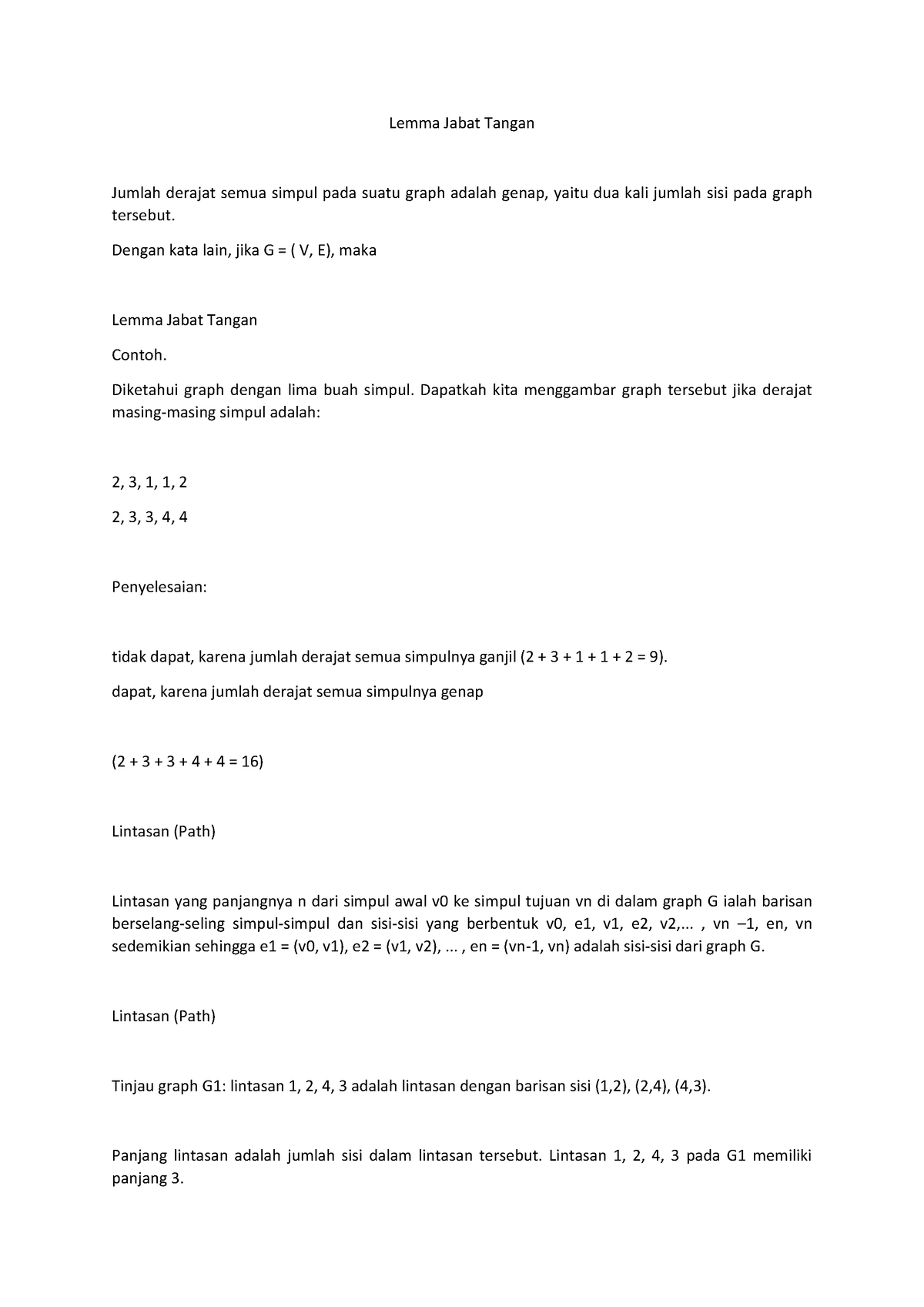 Lemma Jabat Tangan - Lemma Jabat Tangan Jumlah Derajat Semua Simpul ...