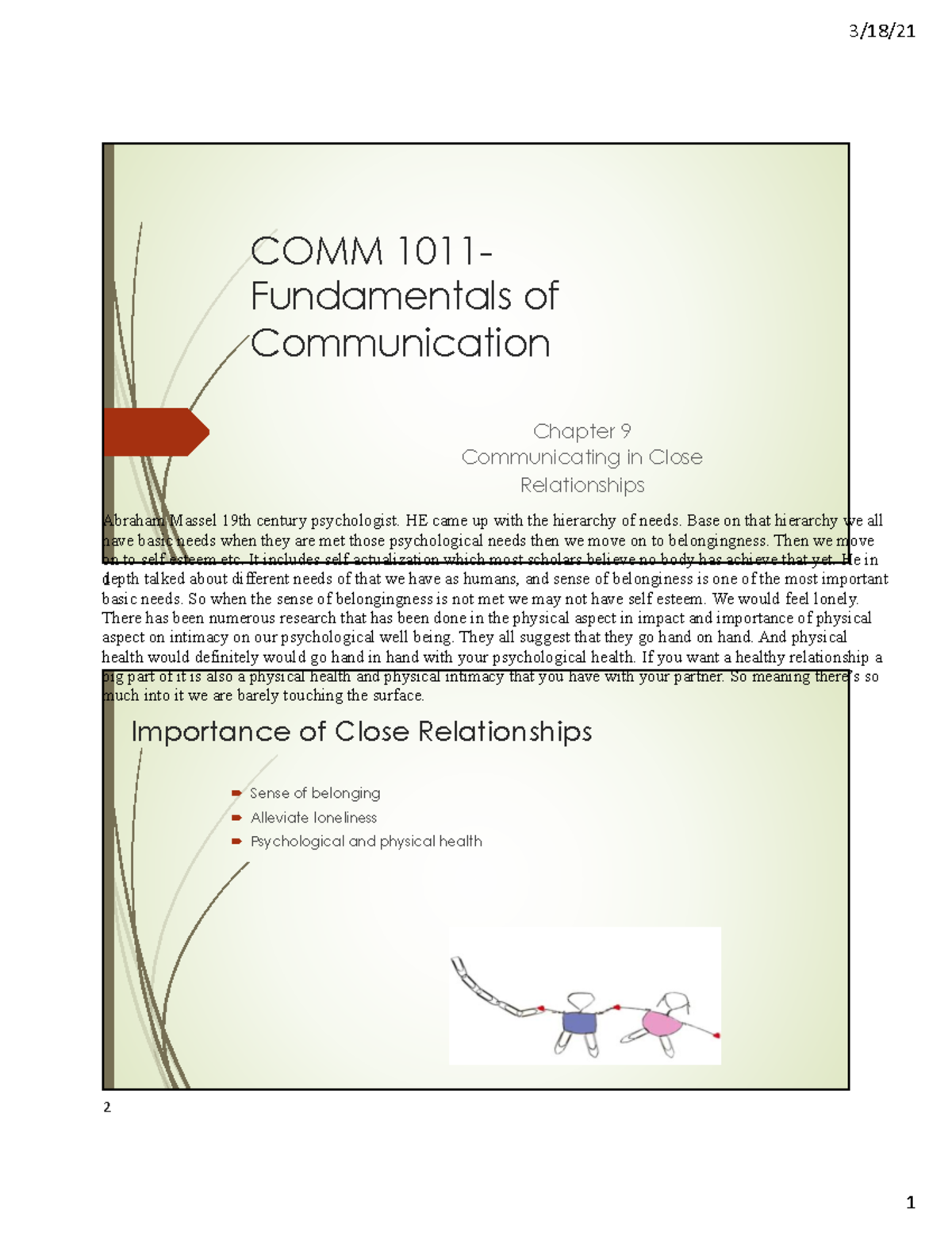COMM 1011 Ch.9 Communicating in Close Relationships - 3/18/ 1 COMM 1011 ...