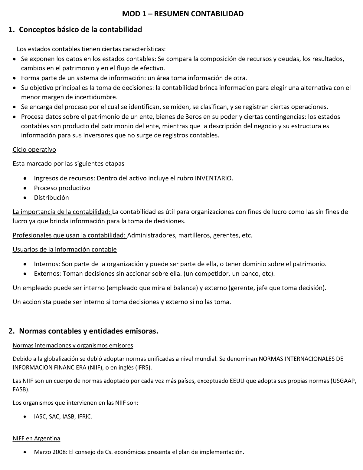 Resumen Contabilidad Mod 1 Y 2 Mod 1 Resumen Contabilidad 1 Conceptos Básico De La 5119