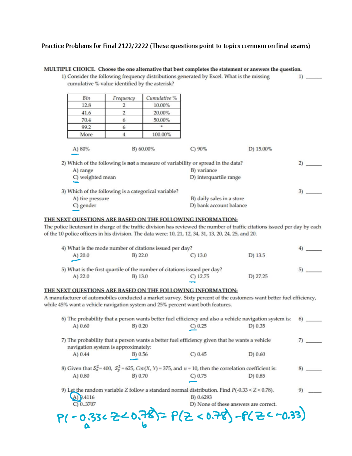 Practice for the Final F21 Detailed Answers - Practice Problems for ...