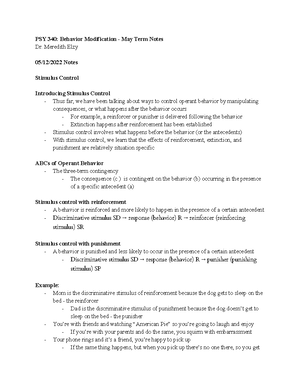 PSY 340 Behavior Modification - May Term Notes 2 - PSY 340: Behavior ...