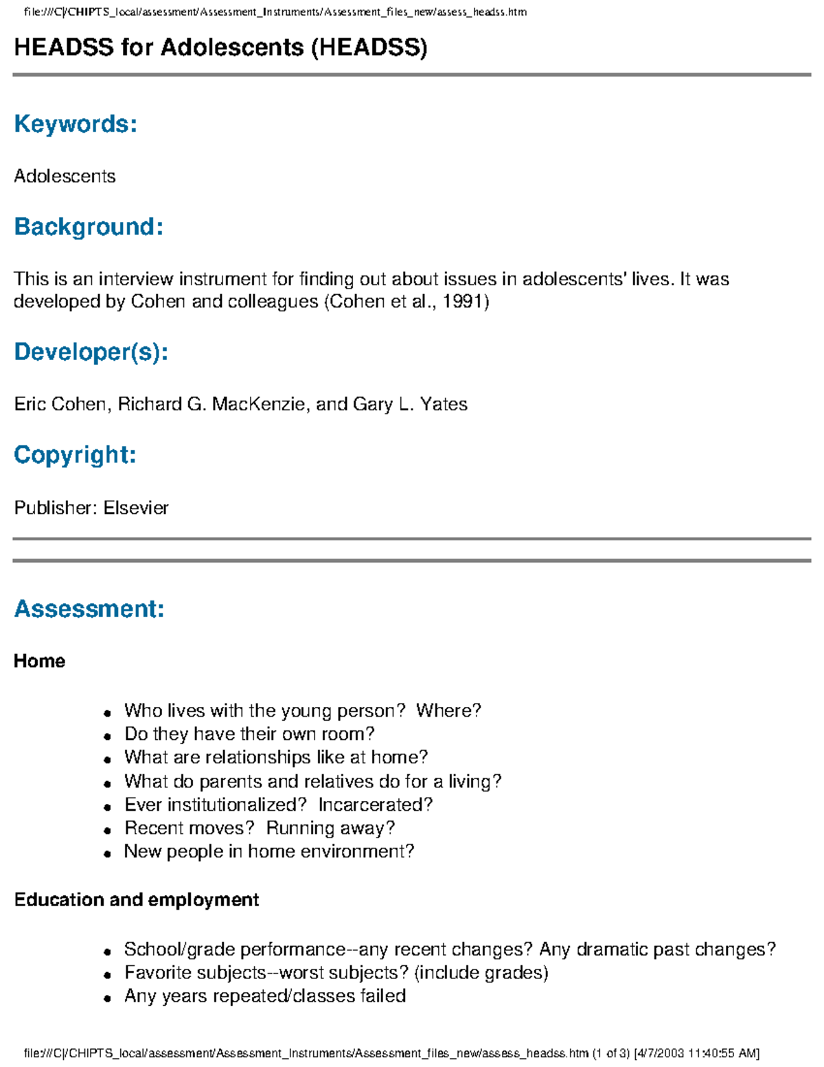 Headss Can be done in adolescent Studocu