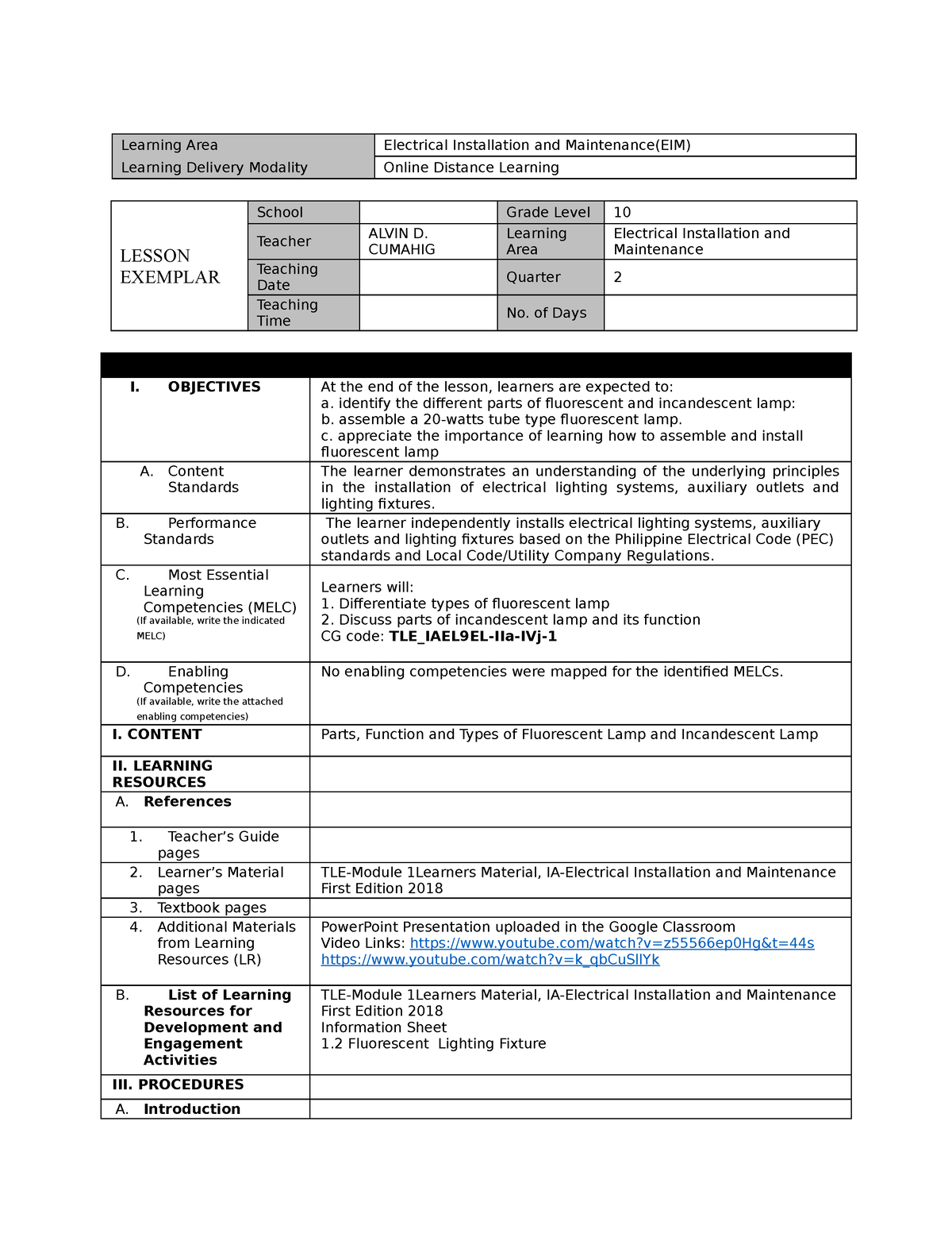 Teaching Demo Alvin 1 - jdjdjs - Bachelor of Secondary Education ...