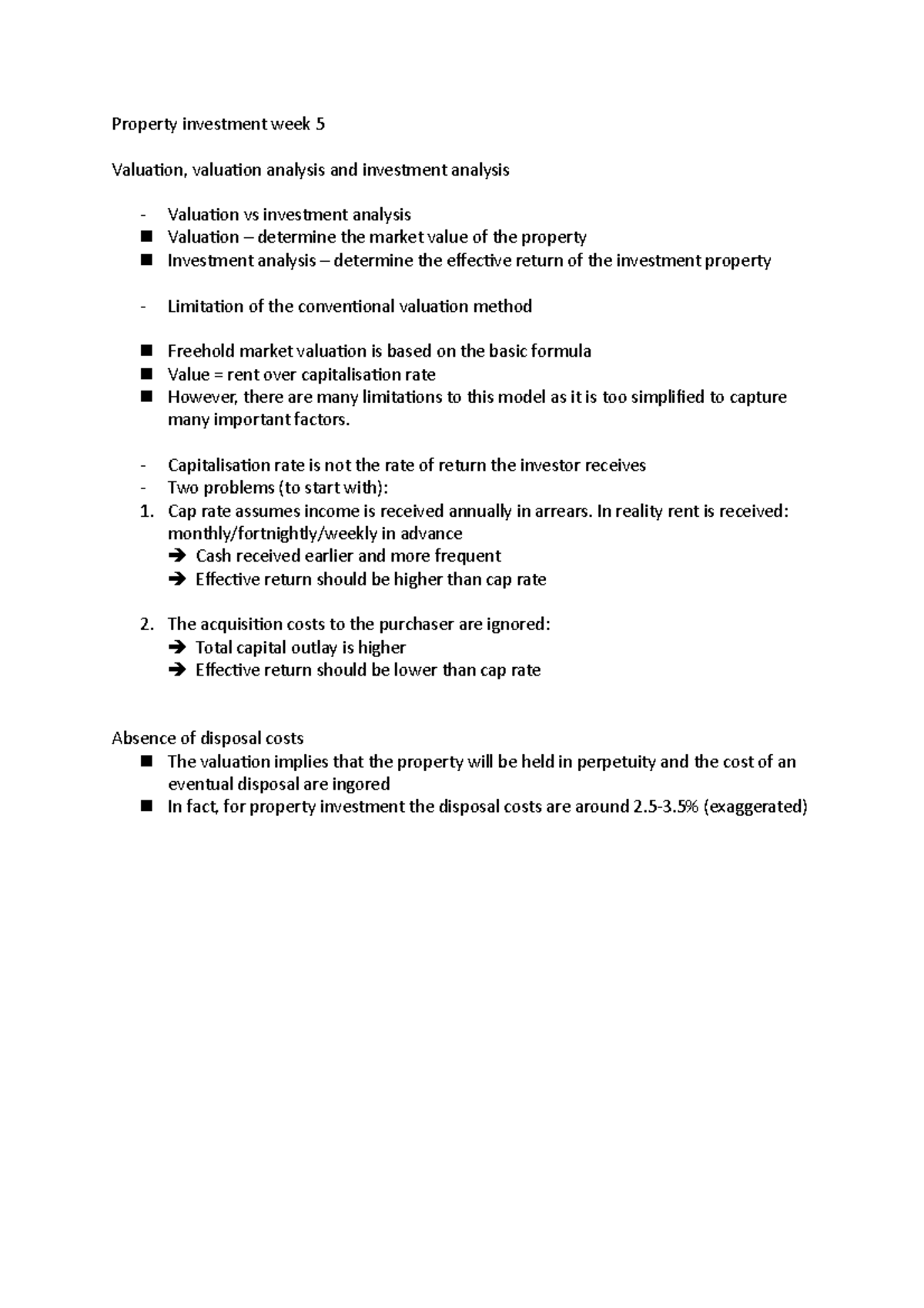 Property investment week 5 Capitalisation rate is not the rate of