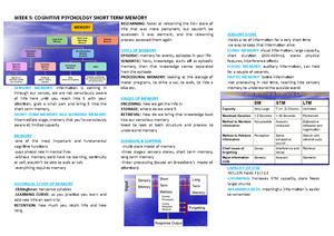Cognitive psychology – Week 5 - short term memory - Cognitive ...