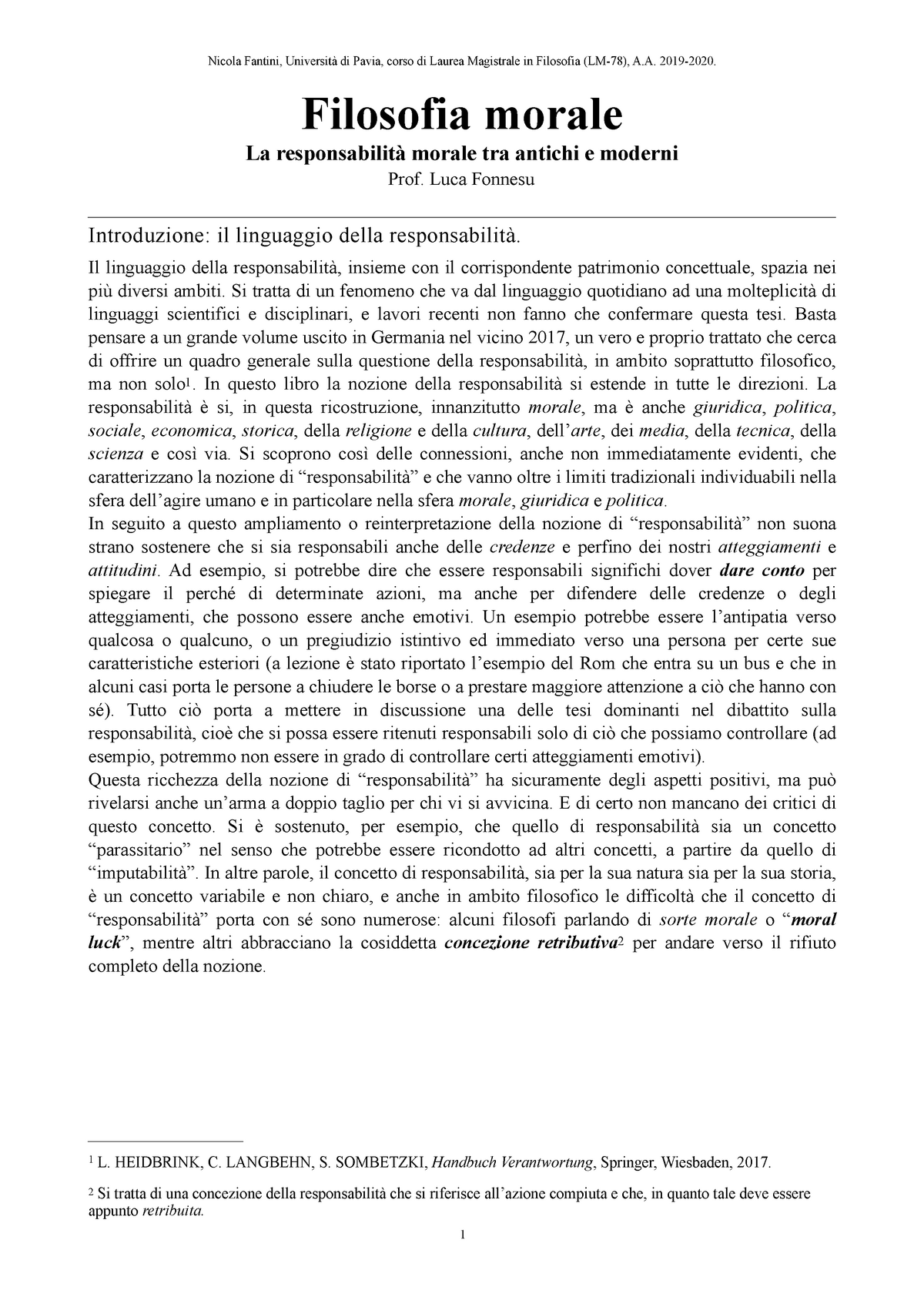 N. Fantini, Filosofia Morale - Filosofia Morale La Responsabilità ...