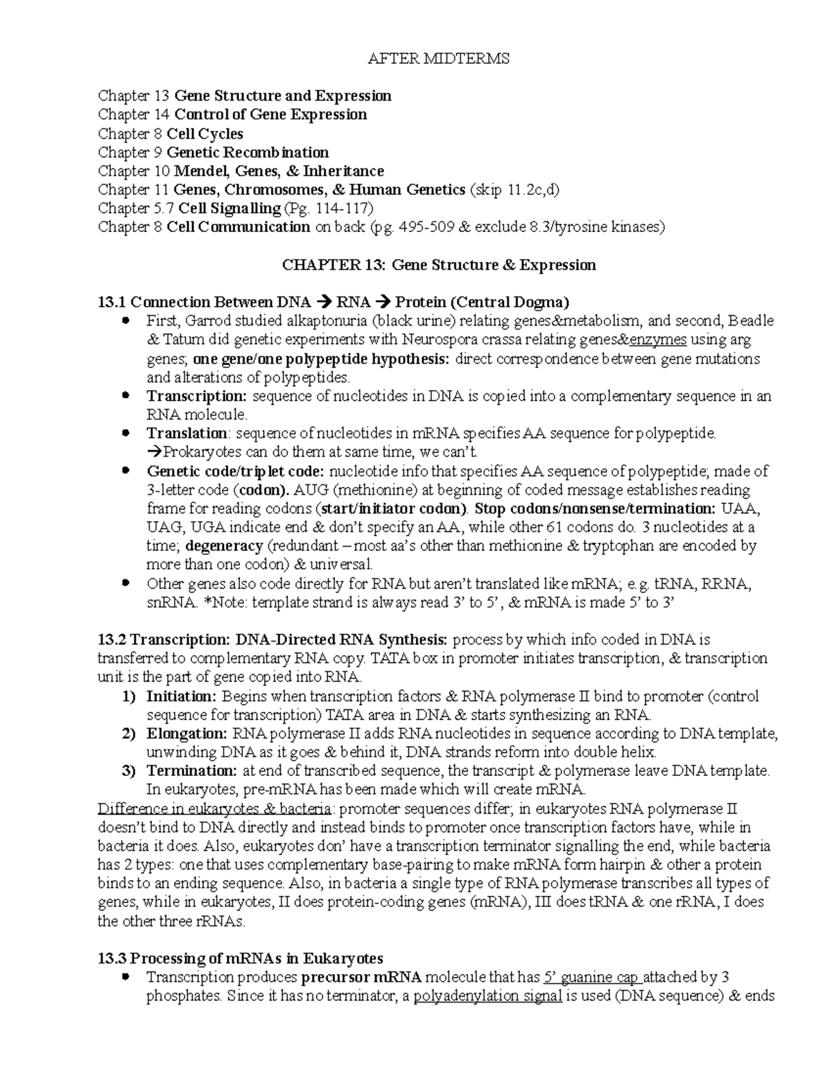 After Midterms Notes From Textbook - AFTER MIDTERMS Chapter 13 Gene ...