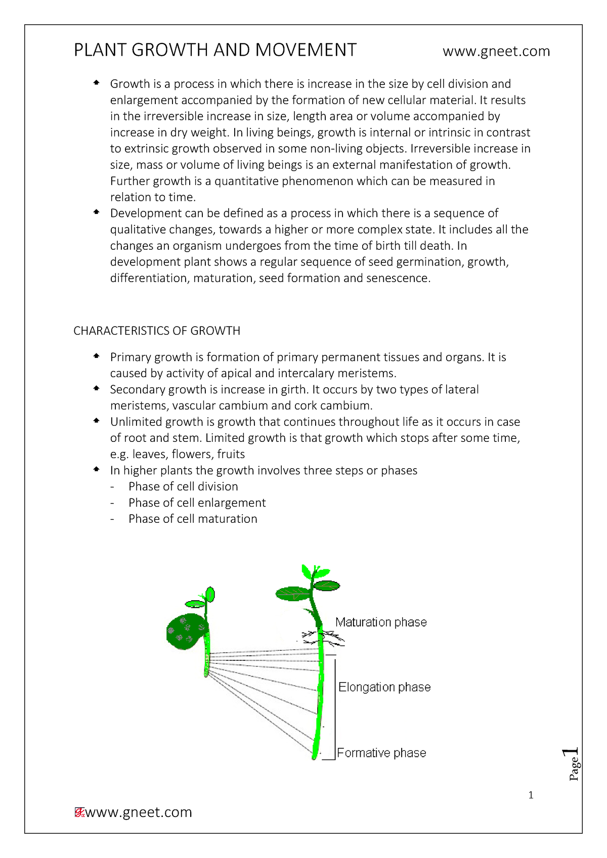 Plant Growth and movement - 1 Page 1 Growth is a process in which there ...